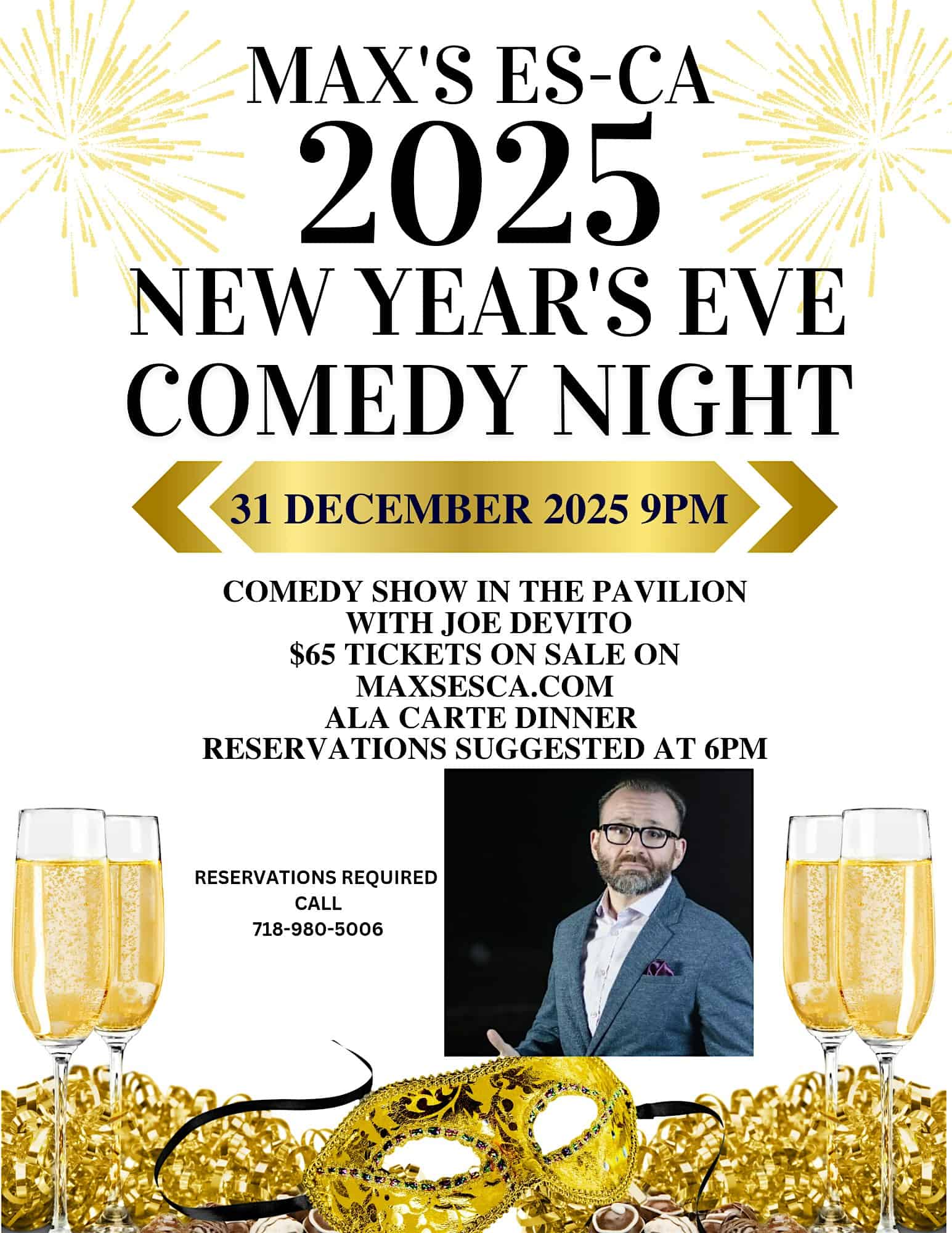 JOE DEVITO NEW YEARS EVE COMEDY NIGHT at Max’s Es-ca – Staten Island, NY