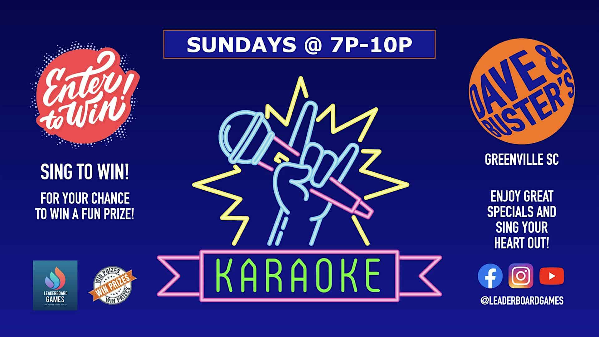 Karaoke Night | Dave & Buster’s – Greenville SC – Sundays at 7p at Dave & Buster’s Greenville – Greenville, SC