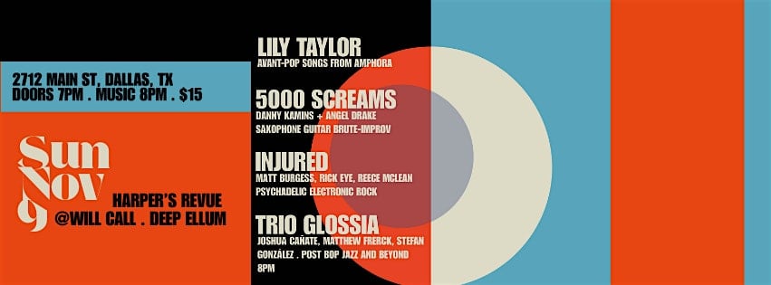 Harper’s Revue at WILL CALL BAR Sun Nov 9 at Will Call Bar – Dallas, TX