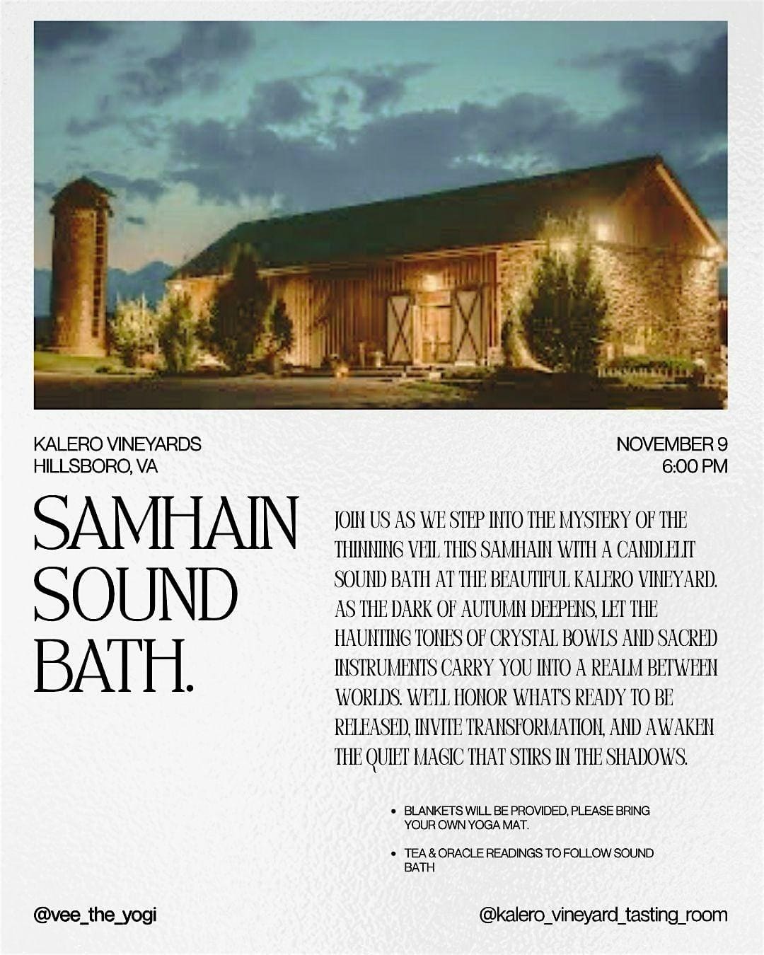 Sound Bath at Kalero Vineyards at Kalero Vineyard – Purcellville, VA