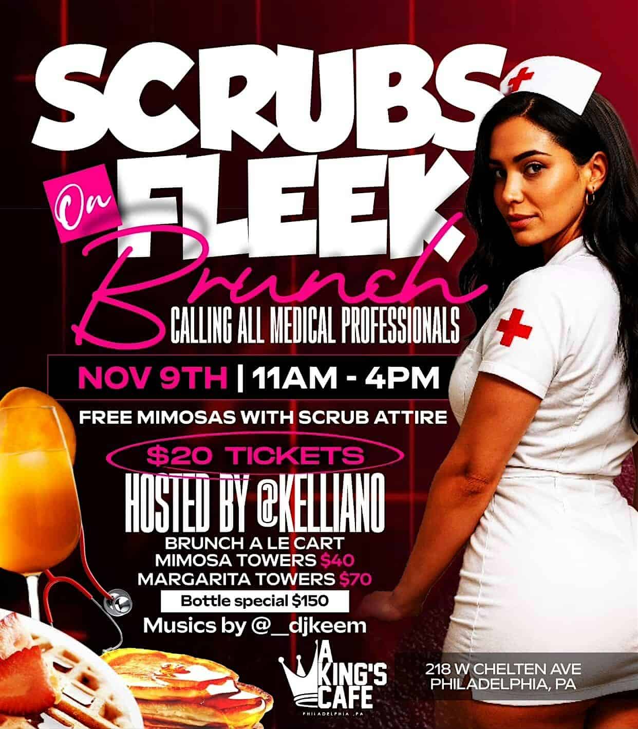 Scrubs on FLEEK at A kings cafe – Philadelphia, PA