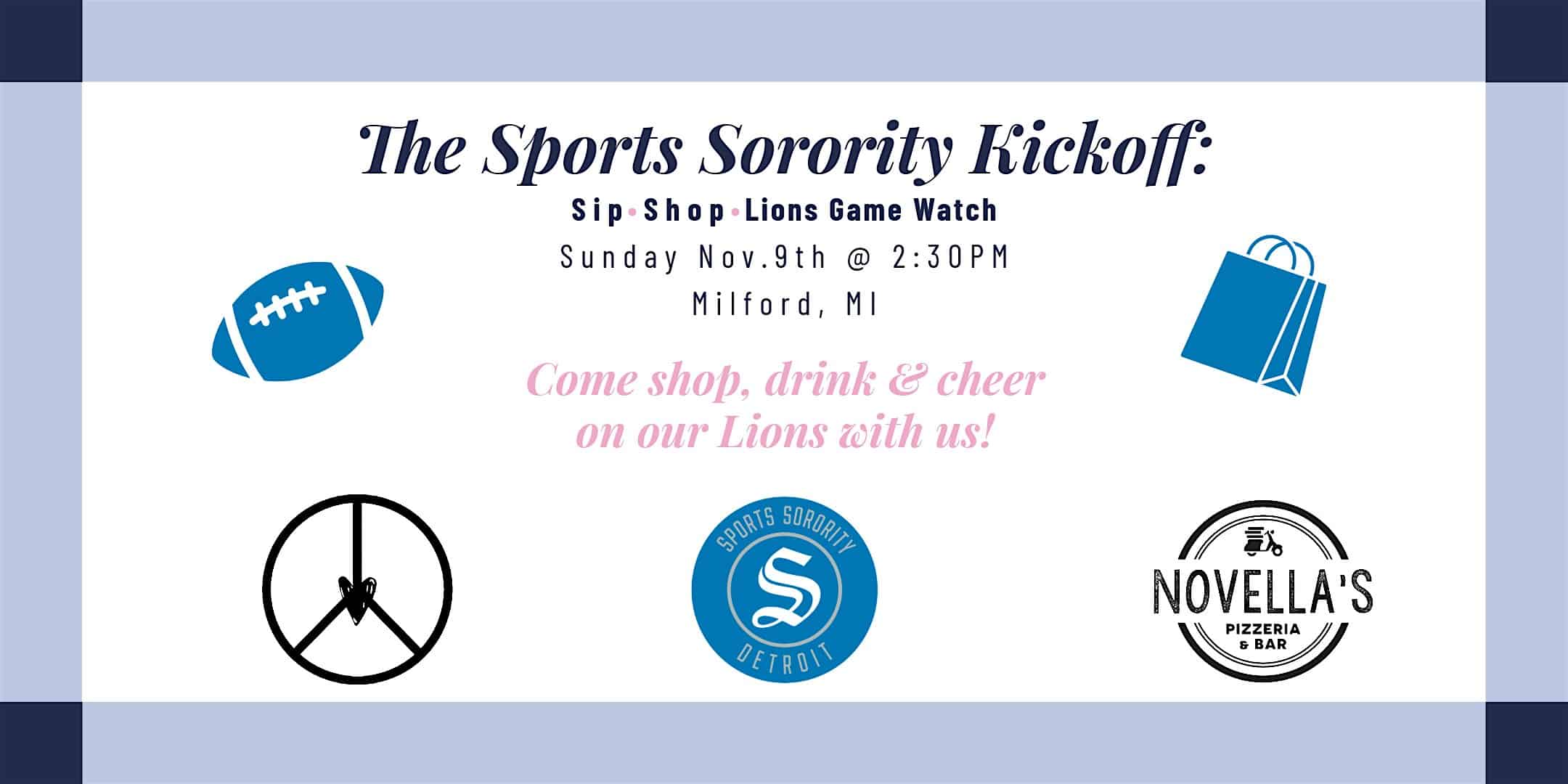 The Sports Soroity Kickoff: Sip, Shop & Lions Game Watch at Love PeaceThreads Design Bar – Milford, MI