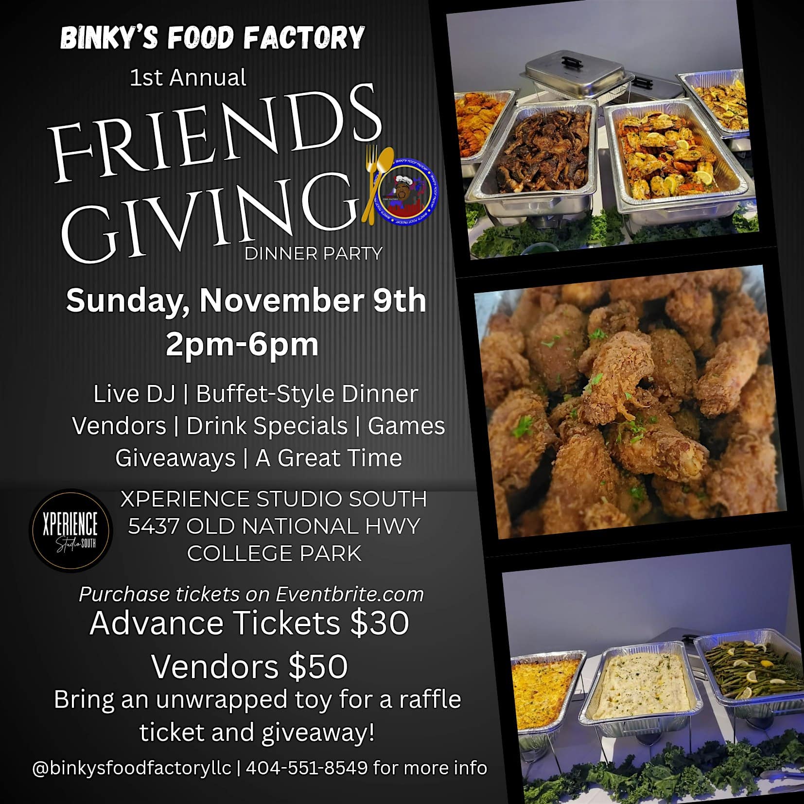 Binky’s Food Factory 1st Annual Friendsgiving Dinner Party 2025 at Xperience Studio South – College Park, GA