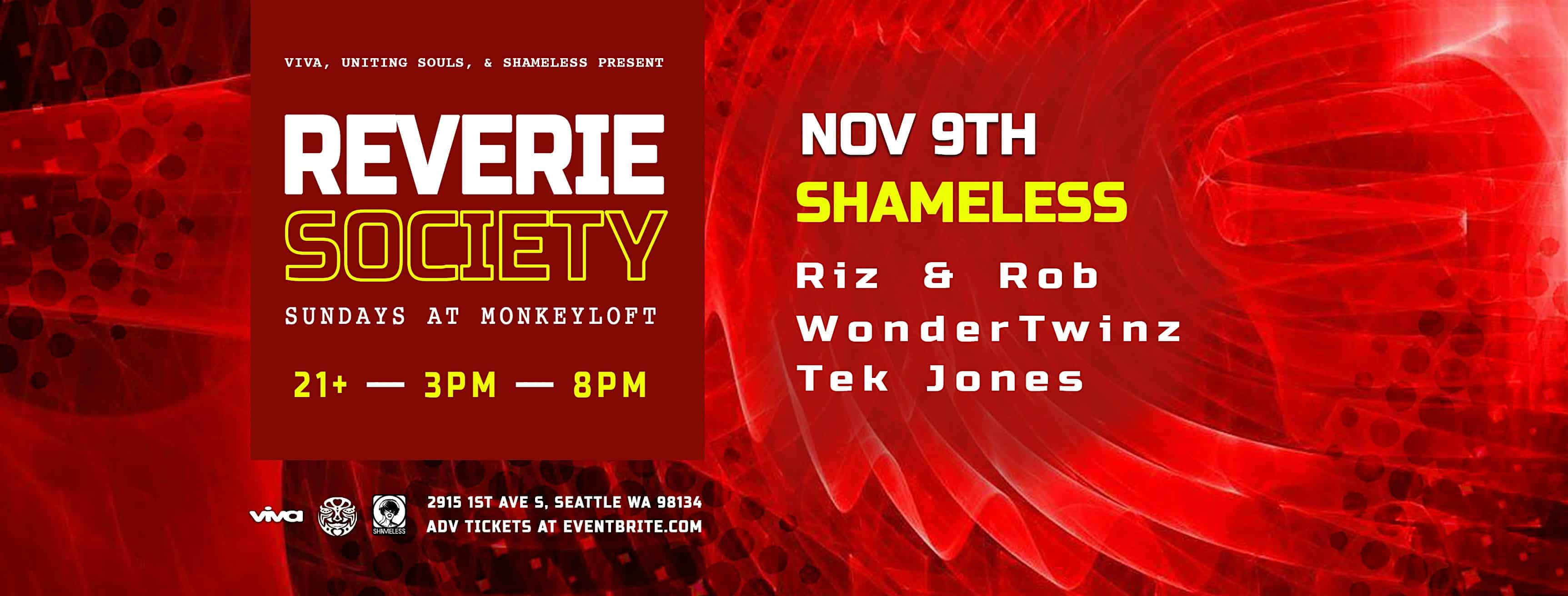 Reverie Society : Riz & Rob + More: Nov 9th at Monkey Loft at Monkey Loft – Seattle, WA