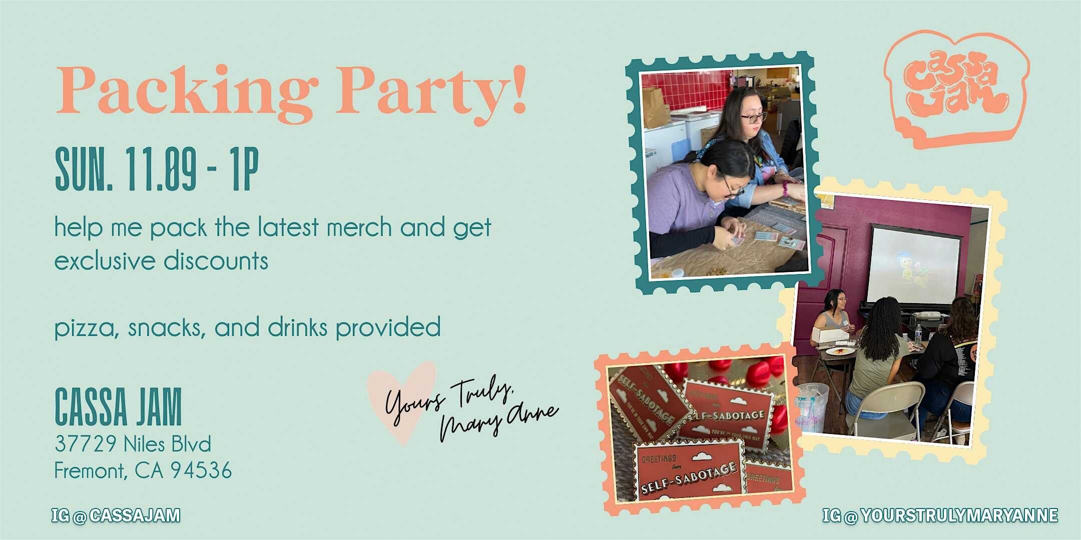Packing Party Pt. 2 – Yours Truly, Mary Anne | Nov 9th, Cassa Jam at Cassa Jam – Fremont, CA