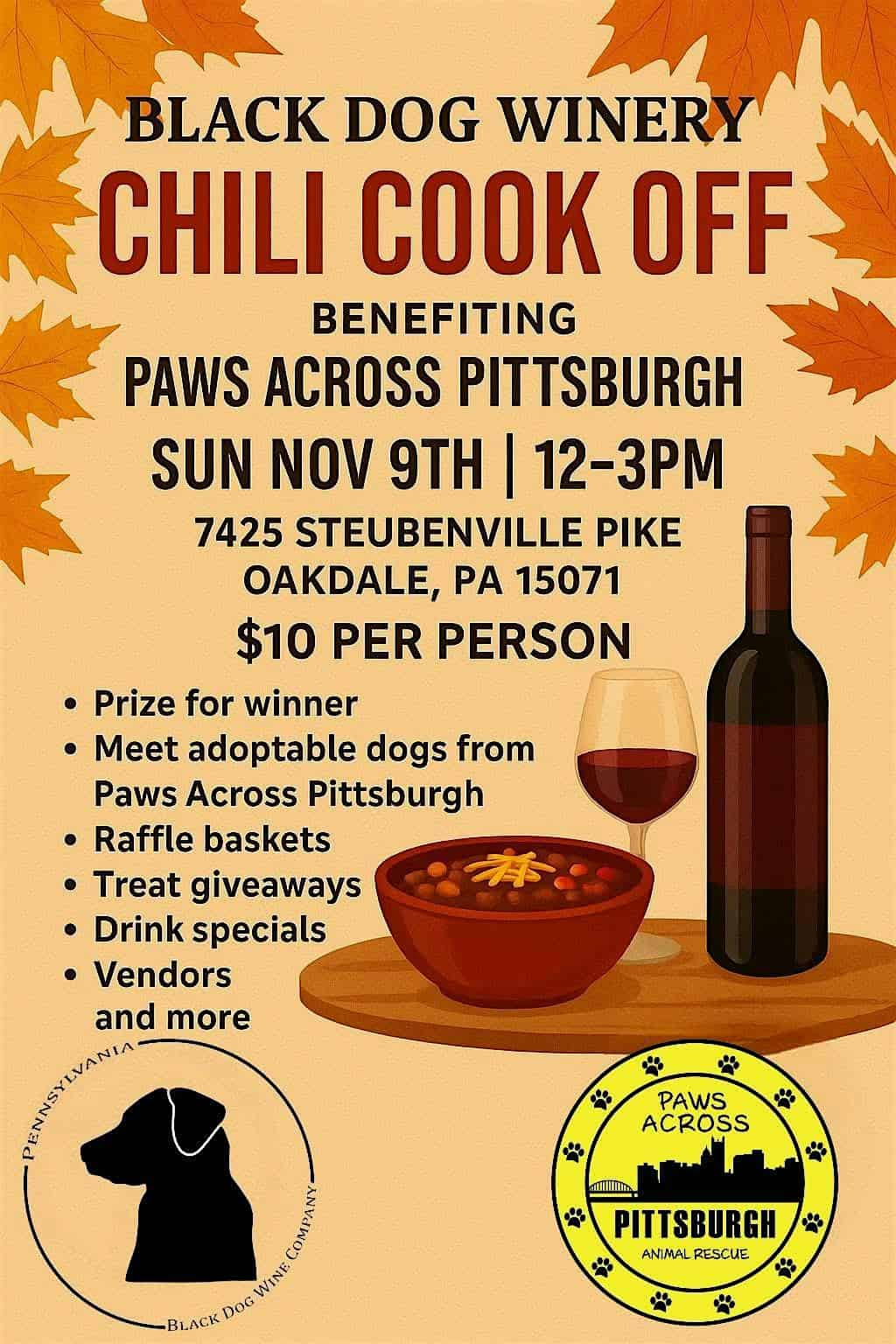 Chili Cook off Fundraiser at Black Dog Wine Company – Oakdale, PA