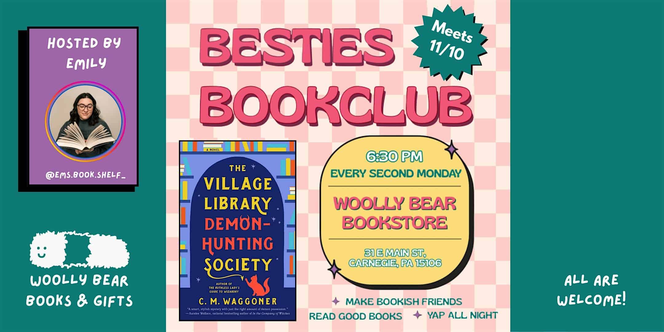 BESTIES BOOK CLUB (Meets every second Monday) at 31 E Main St – Carnegie, PA
