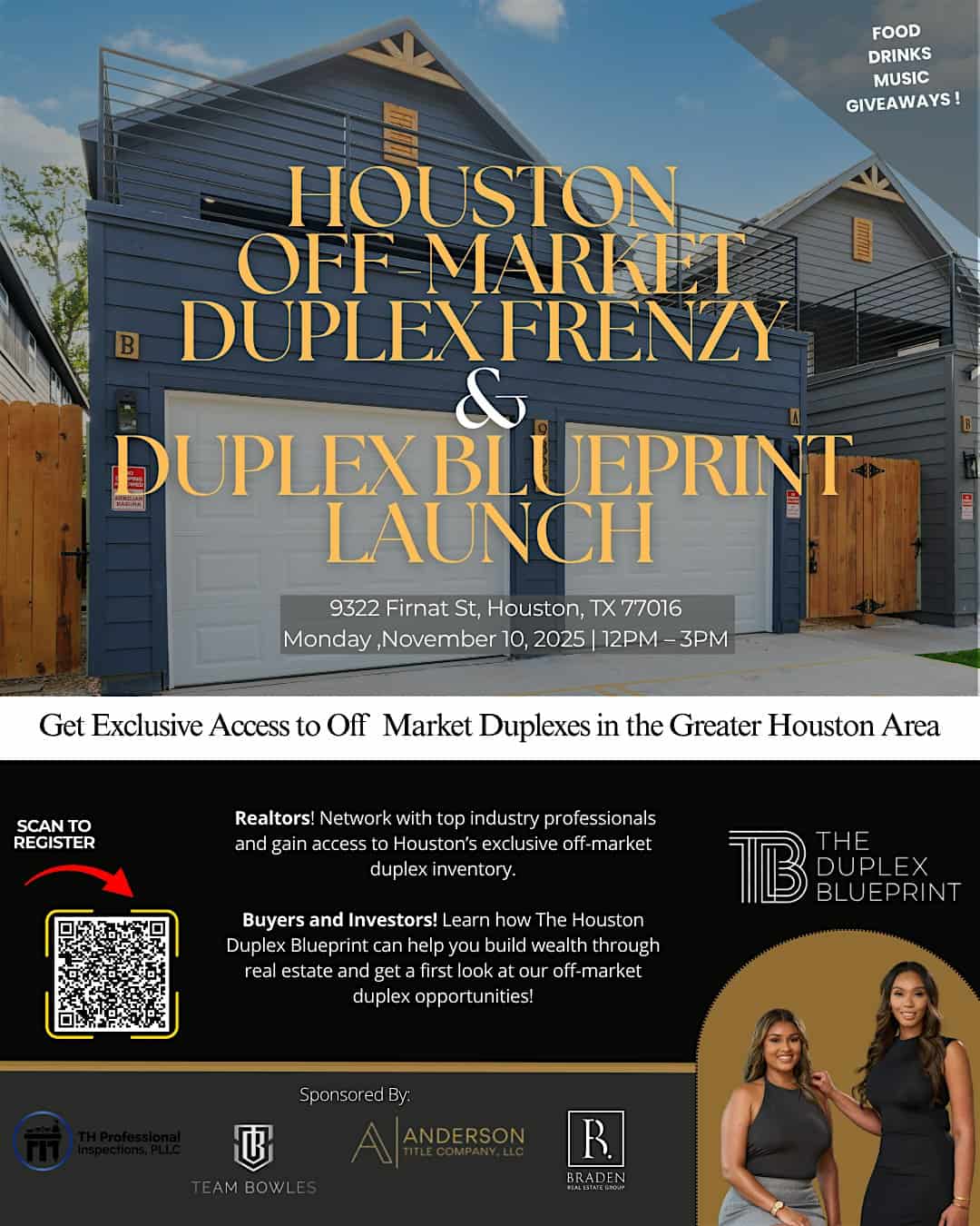 Off-Market Duplex Frenzy & Official Houston Duplex Blueprint Launch Party! at 9322 Firnat St – Houston, TX