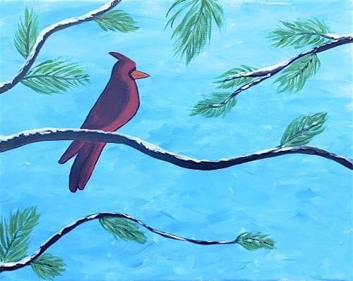Join us for this beautiful Winter Cardinal paint and sip painting. at The Bistro, Courtyard Restaurant and Bar, Cal Expo – Sacramento, CA