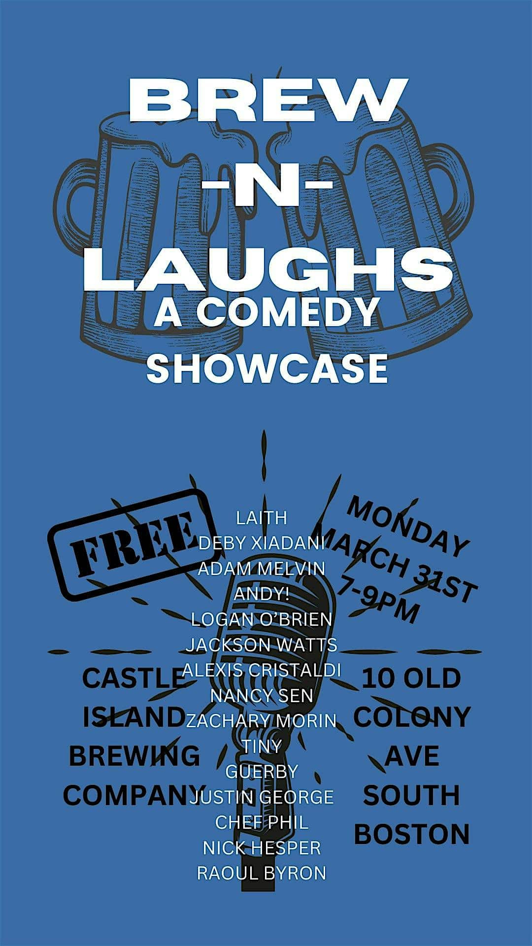 Brew-N-Laughs at Castle Island Brewing – South Boston – Boston, MA