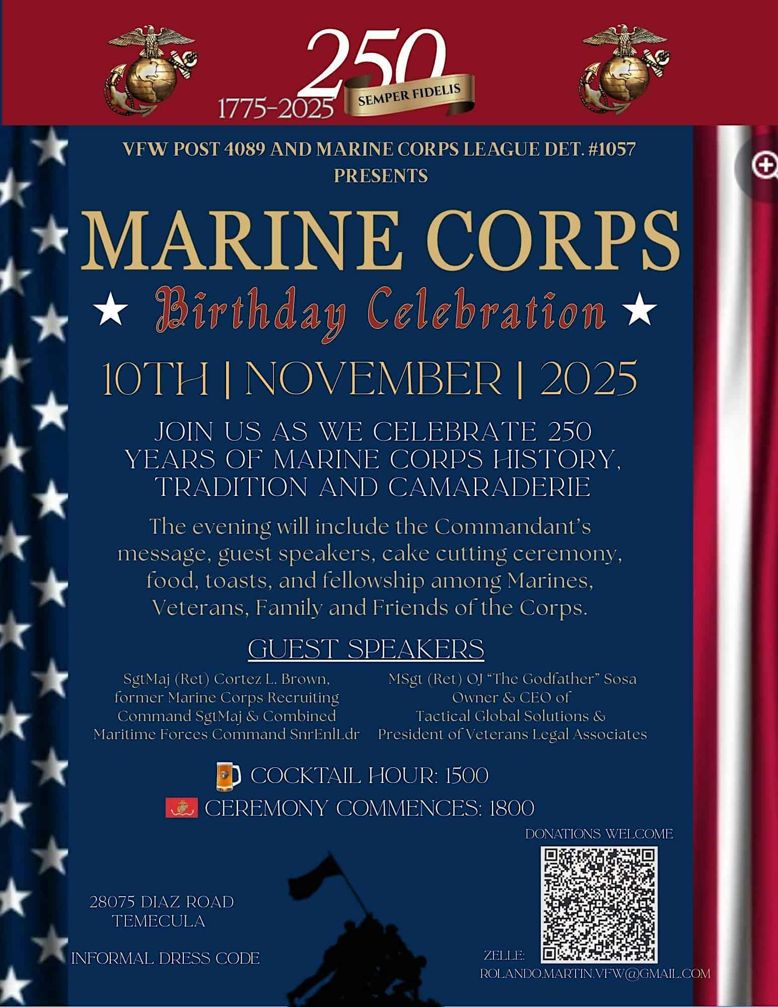 250 Marine Corps Birthday at Temecula Valley Veterans of Foreign Wars – Temecula, CA