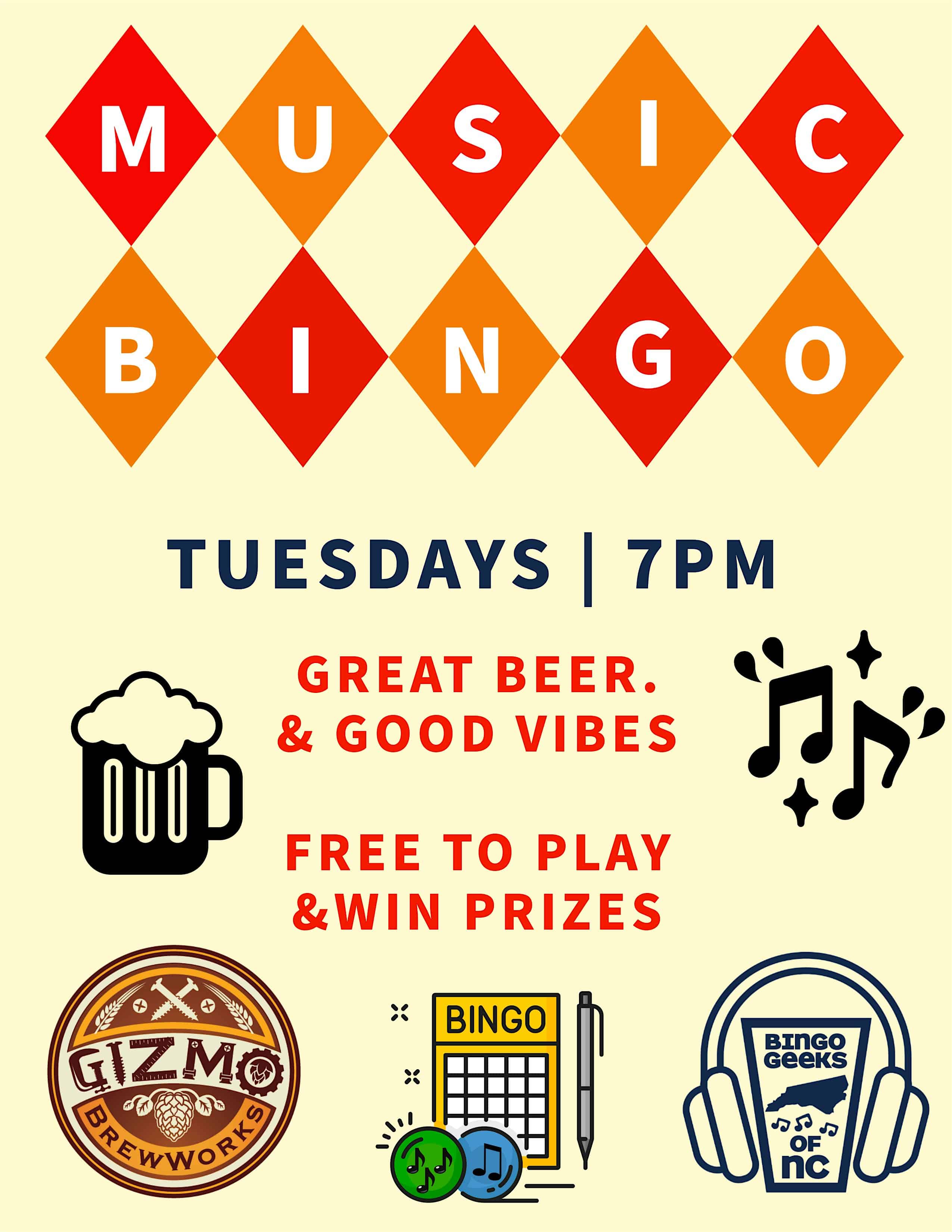 Music Bingo at Gizmo Raleigh! at Gizmo Brew Works – Brewery & Taproom – Raleigh, NC