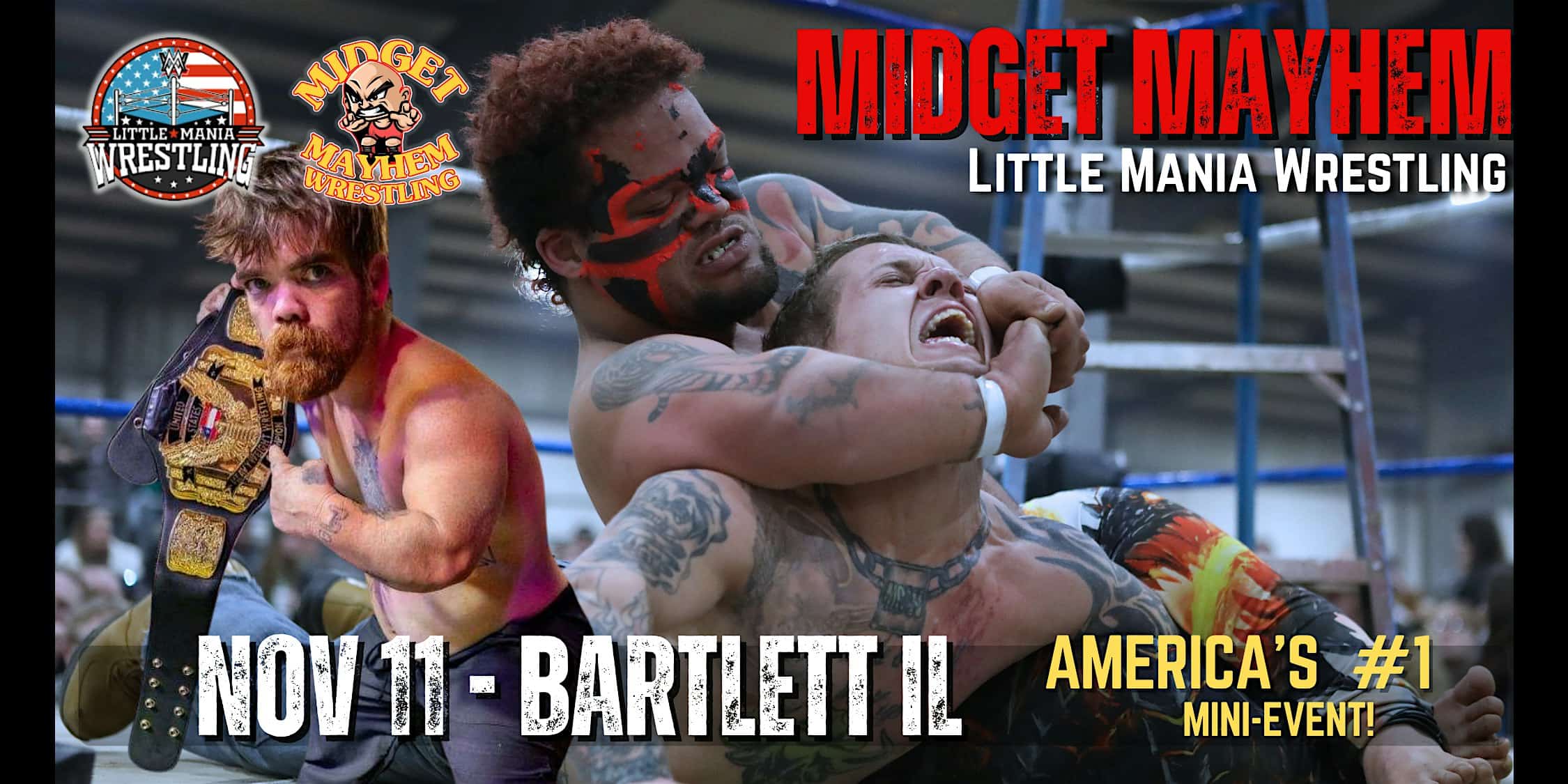 Midget Mayhem / Little Mania Wrestling in Through the Ring! Bartlett IL 21+ at Midway Sports Bar – Bartlett, IL