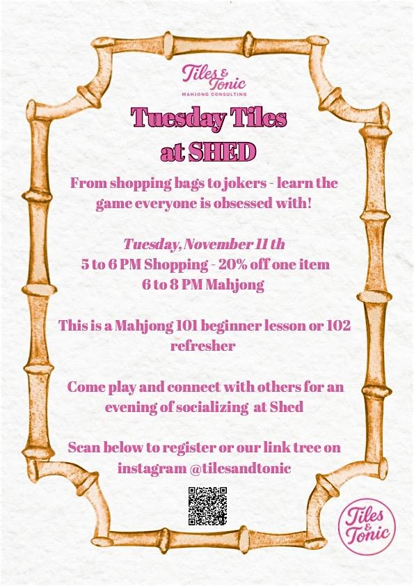 Tuesday Tiles at SHED at SHED Boutique and Wellness – Chagrin Falls, OH
