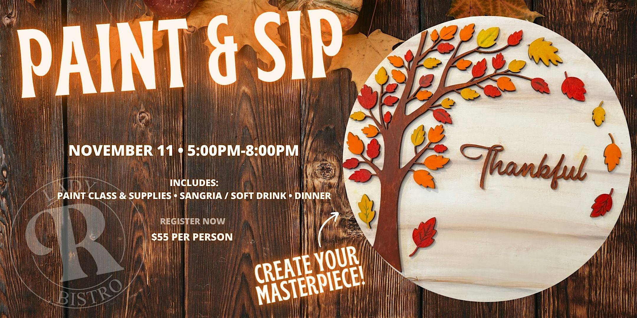 Paint and Sip – Wood Doorhanger Thankful Tree at Lady R Bistro – Menifee, CA