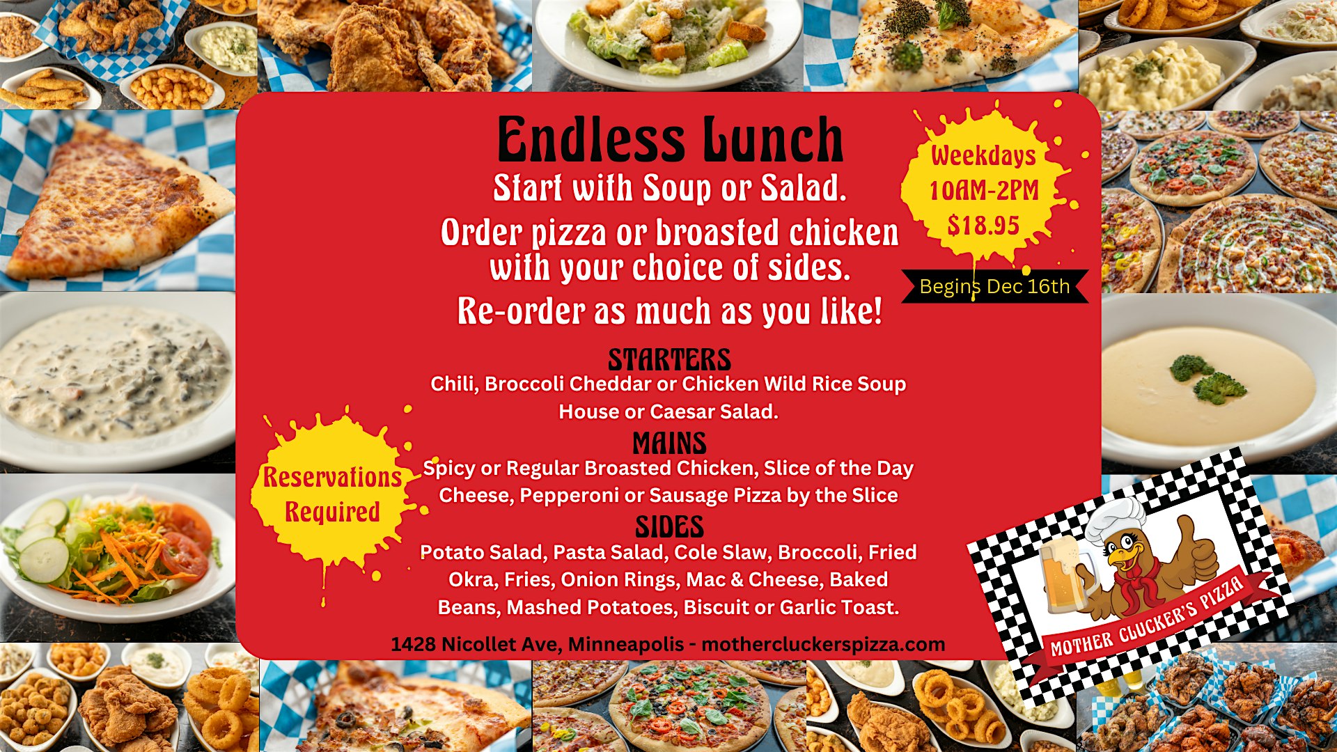 Endless Pizza and Broasted Chicken Lunch at Mother Clucker’s Pizza at Mother Clucker’s Pizza – Minneapolis, MN