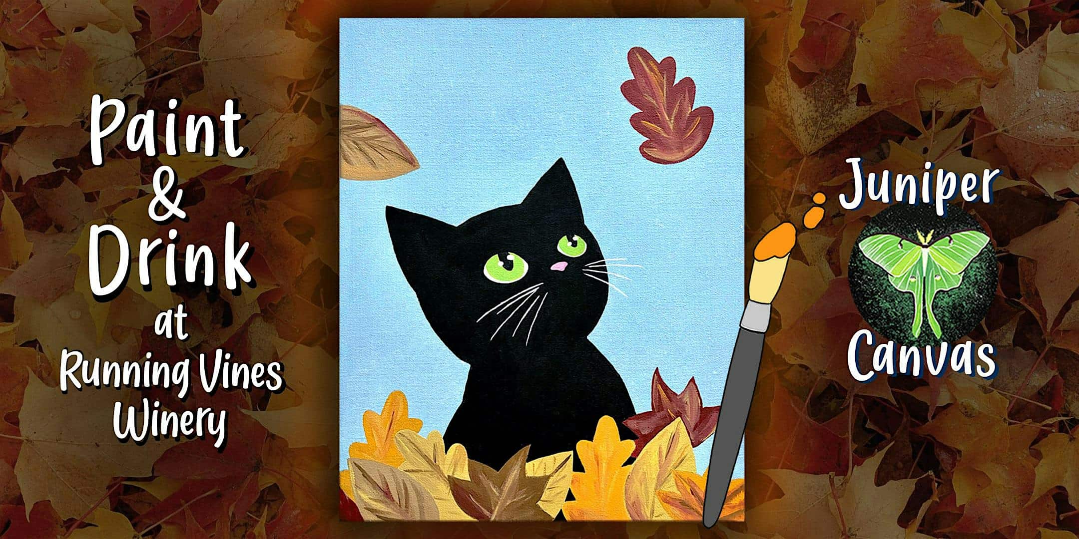 Paint & Drink at Running Vines Winery: Cat in Leaves at Running Vines Winery, Broadway Avenue, Chesterton, IN, USA – Chesterton, IN