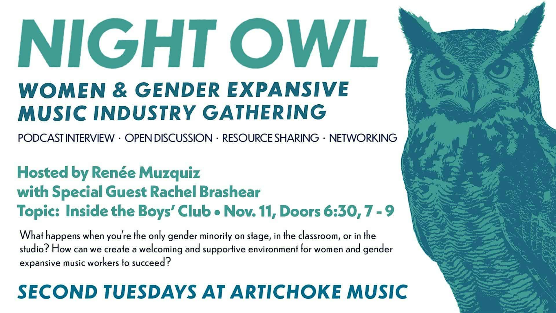 NIGHT OWL: Women and Gender Expansive Music Industry Gathering at Artichoke Community Music – Portland, OR