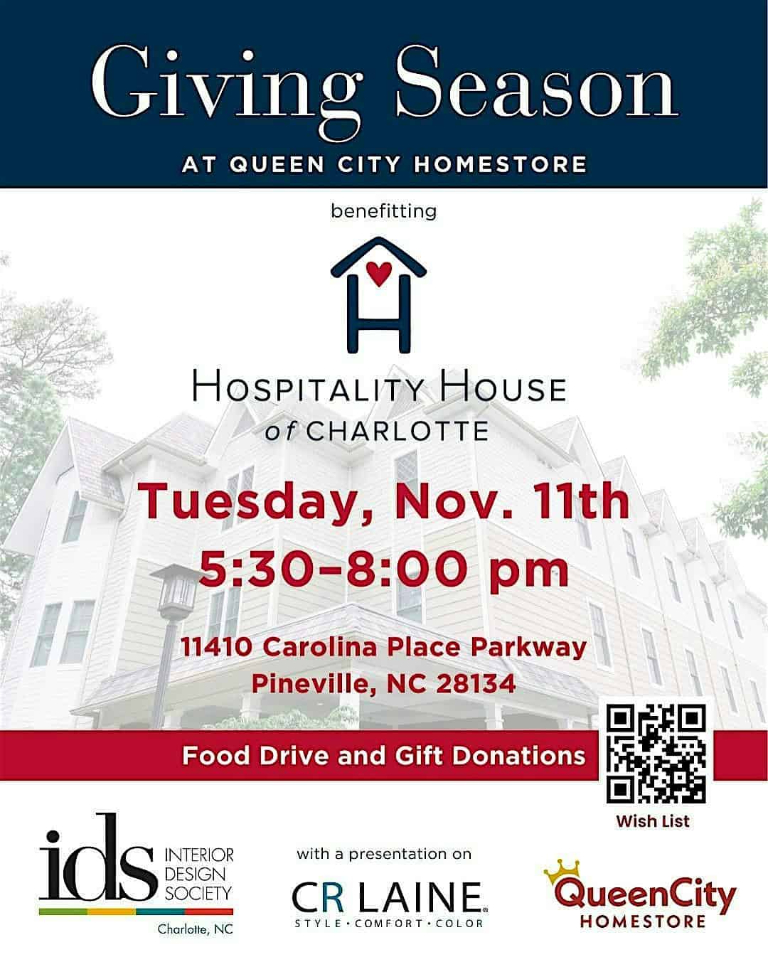 Giving Season with IDS Charlotte at Queen City Homestore at 11410 Carolina Pl Pkwy – Pineville, NC