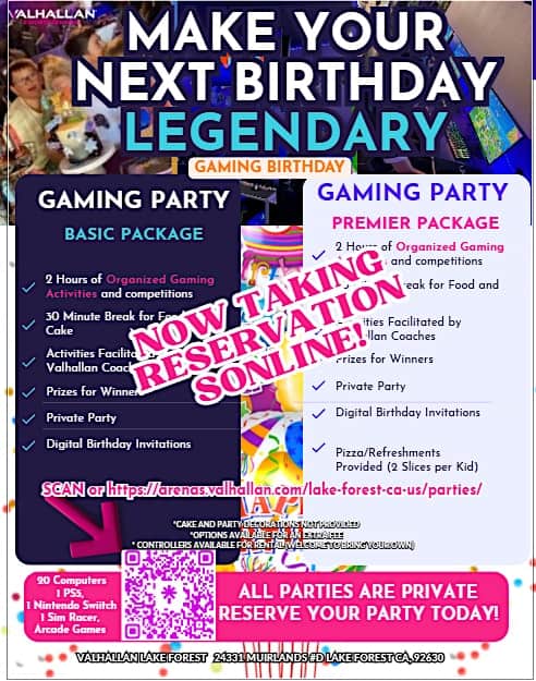 Make Your Next Birthday Legendary at Valhallan! at Valhallan Esports Training – Lake Forest, CA
