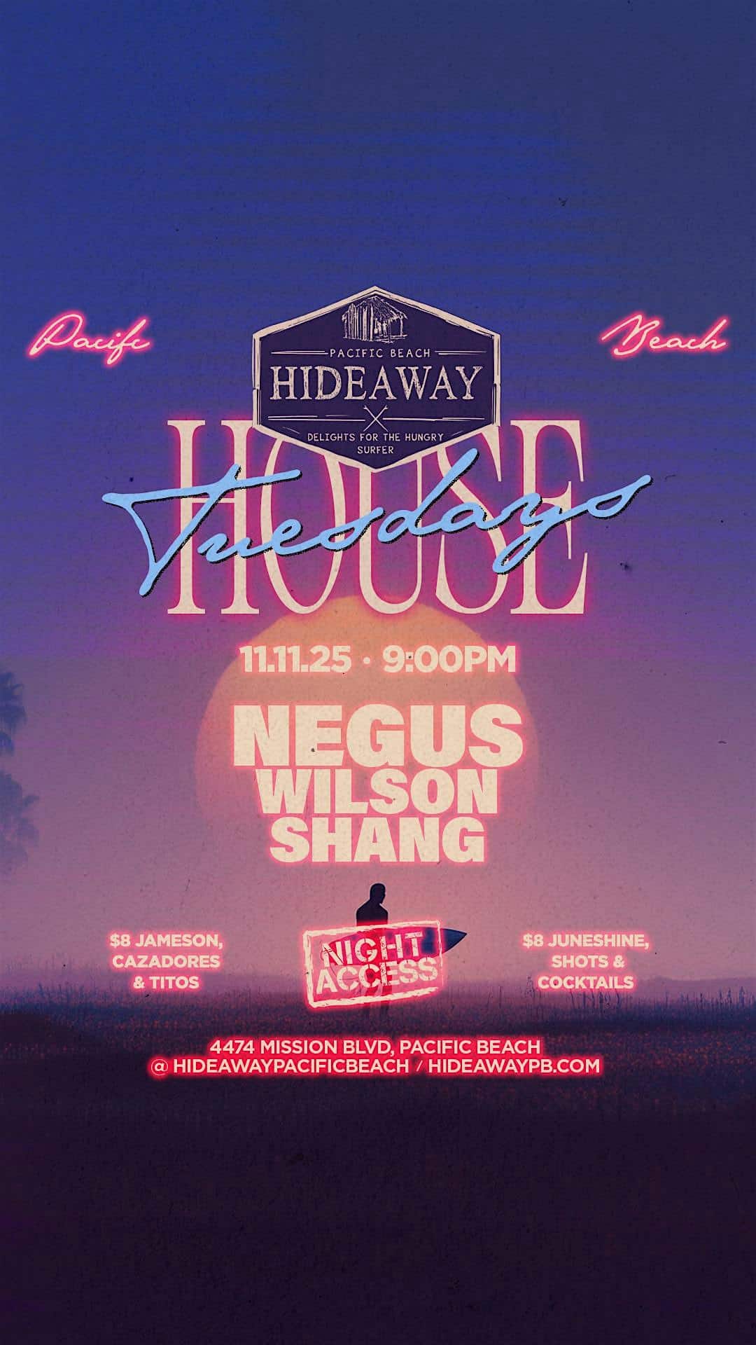 Pacific Beach • Hideaway House Tuesdays • 11/11 at Hideaway Pacific Beach – San Diego, CA