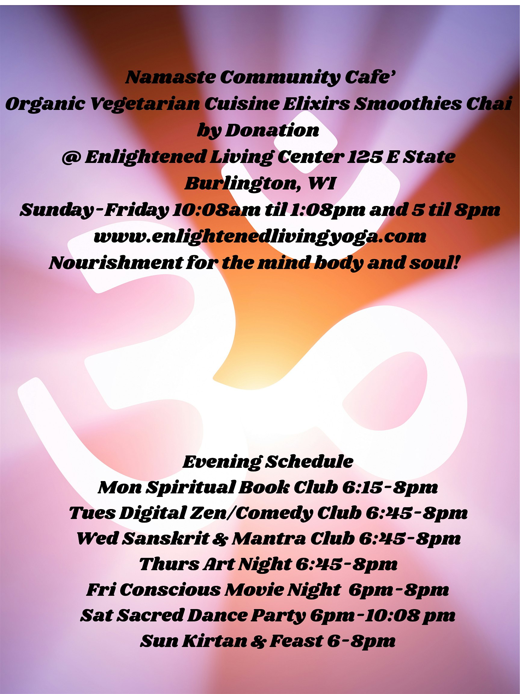 Namaste Community Café at Enlightened Living Center – Burlington, WI