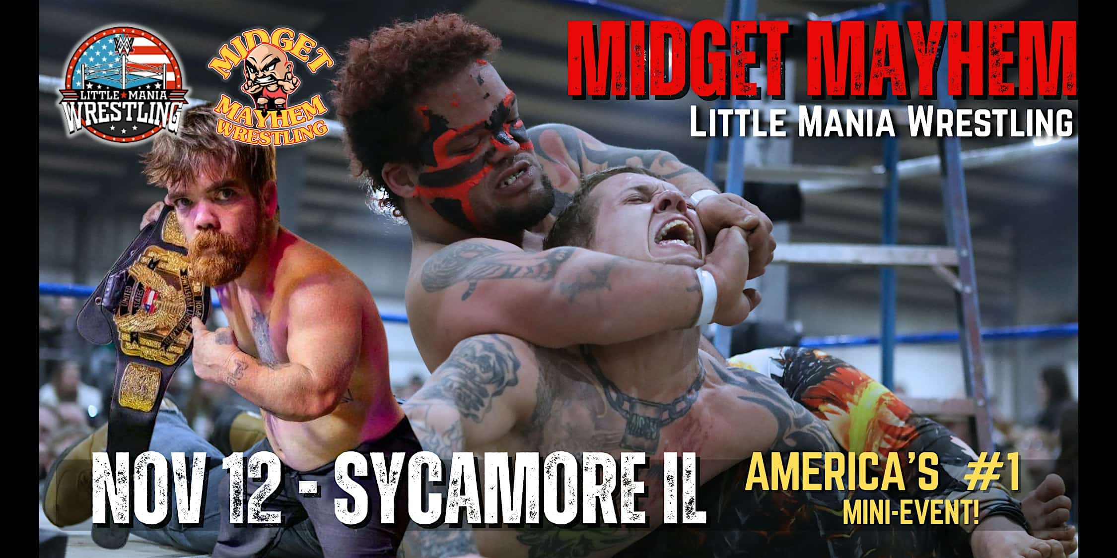 “Midget Mayhem / Little Mania” Mini Wrestling LIVE! Sycamore IL 21+ at Denim & Diamonds Saloon – Sycamore, IL
