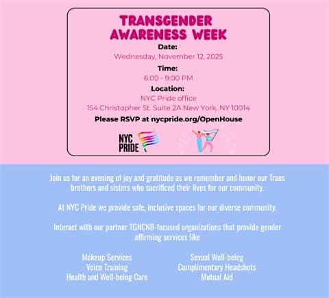 NYC Pride Open House & Transgender Awareness Commemoration at 154 Christopher St suite 2a – New York, NY