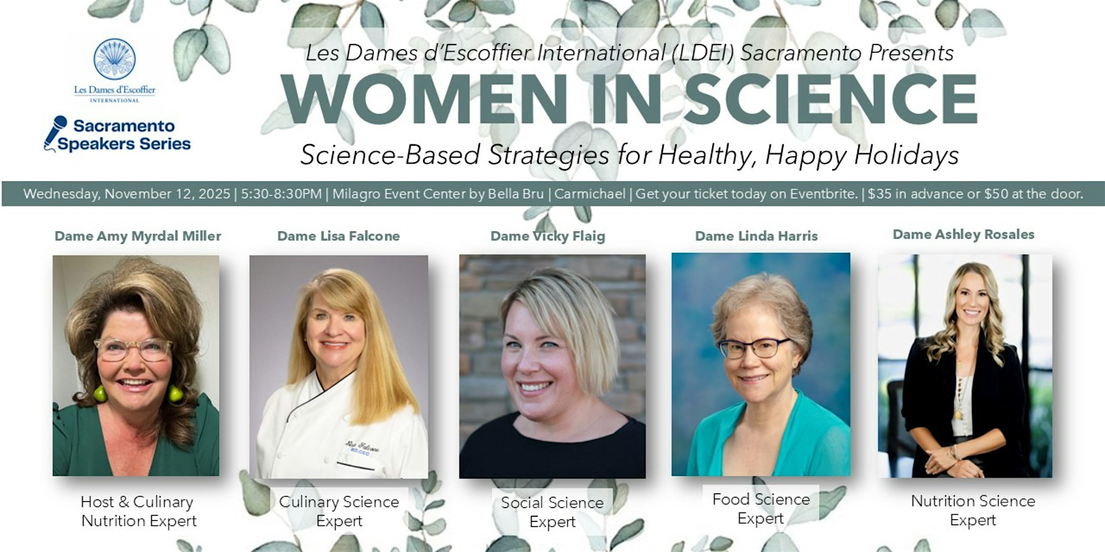 Les Dames d’Escoffier Sacramento Speakers Series: WOMEN IN SCIENCE at Milagro Centre – Carmichael, CA
