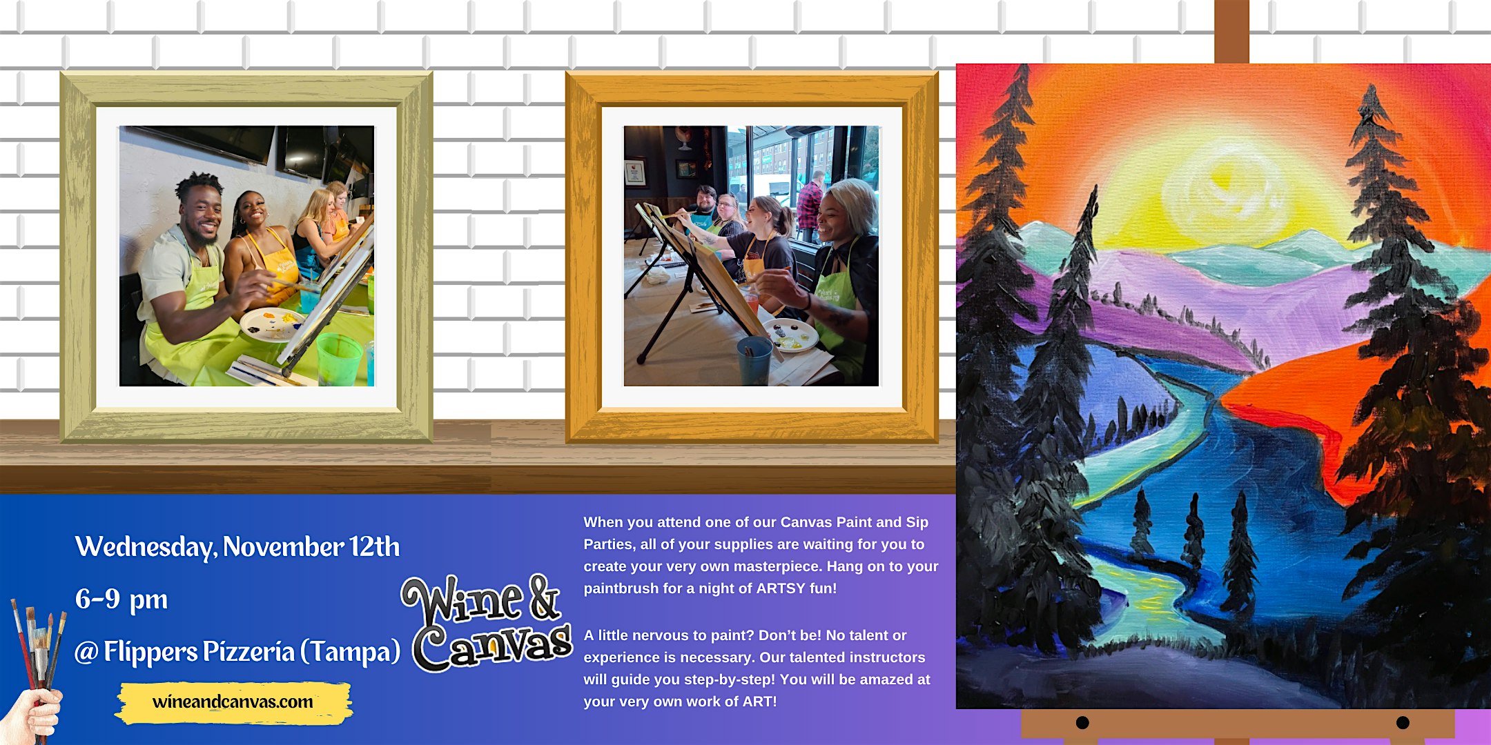 Tampa Paint Party – Sunset Over the Mountains at Flippers Pizzeria – Tampa, FL