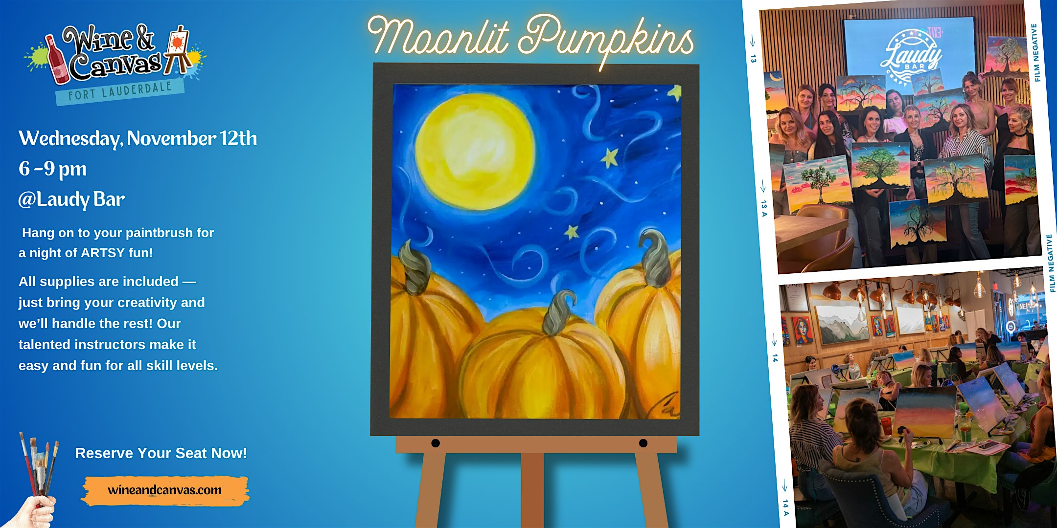 Fort Lauderdale Paint and Sip – Moonlit Pumpkins at Laudy Bar – Craft Kitchen & Cocktails – Fort Lauderdale, FL