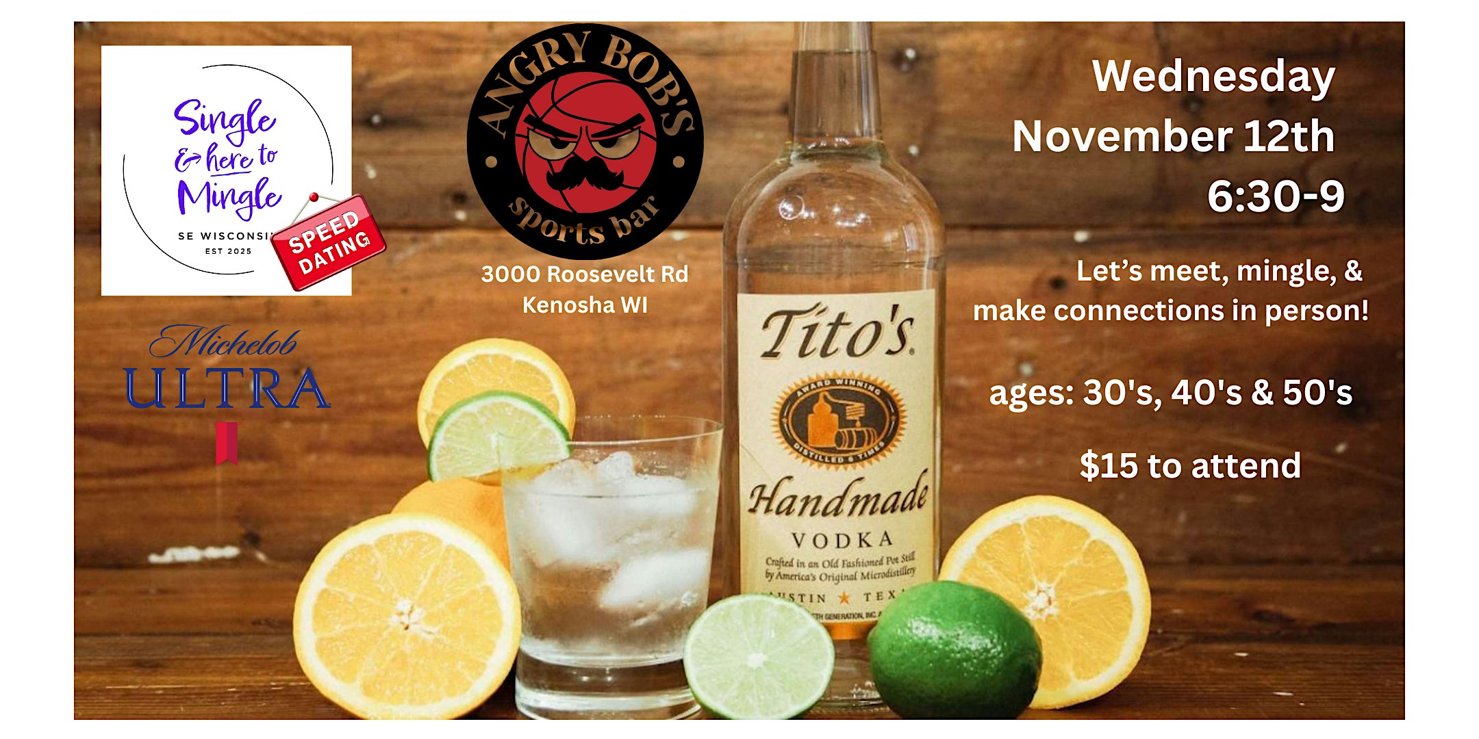 Single & here to Mingle & Speed Dating Event at Angry Bob’s Sports Bar – Kenosha, WI