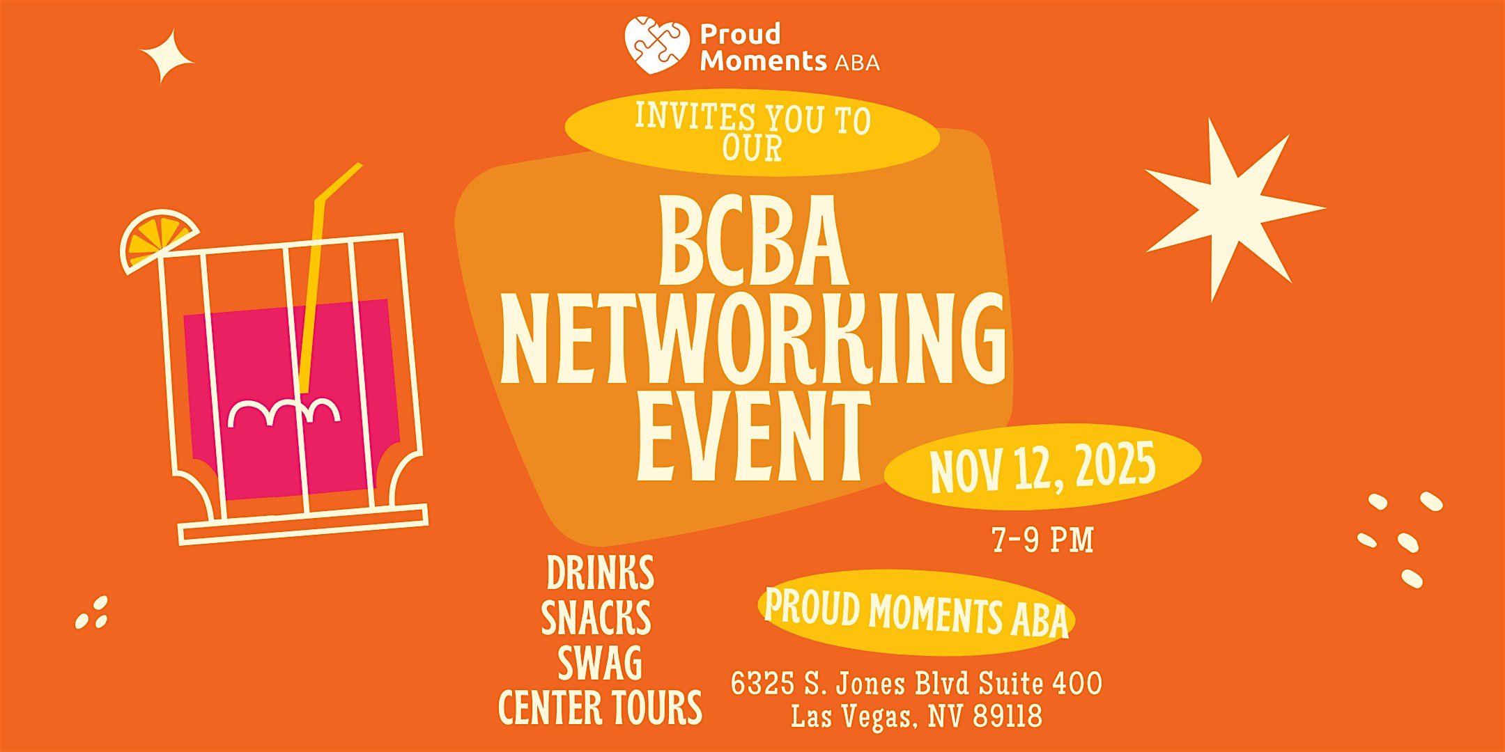 BCBA Networking Night at Proud Moments ABA – Jones Clinic at 6325 S Jones Blvd – Las Vegas, NV