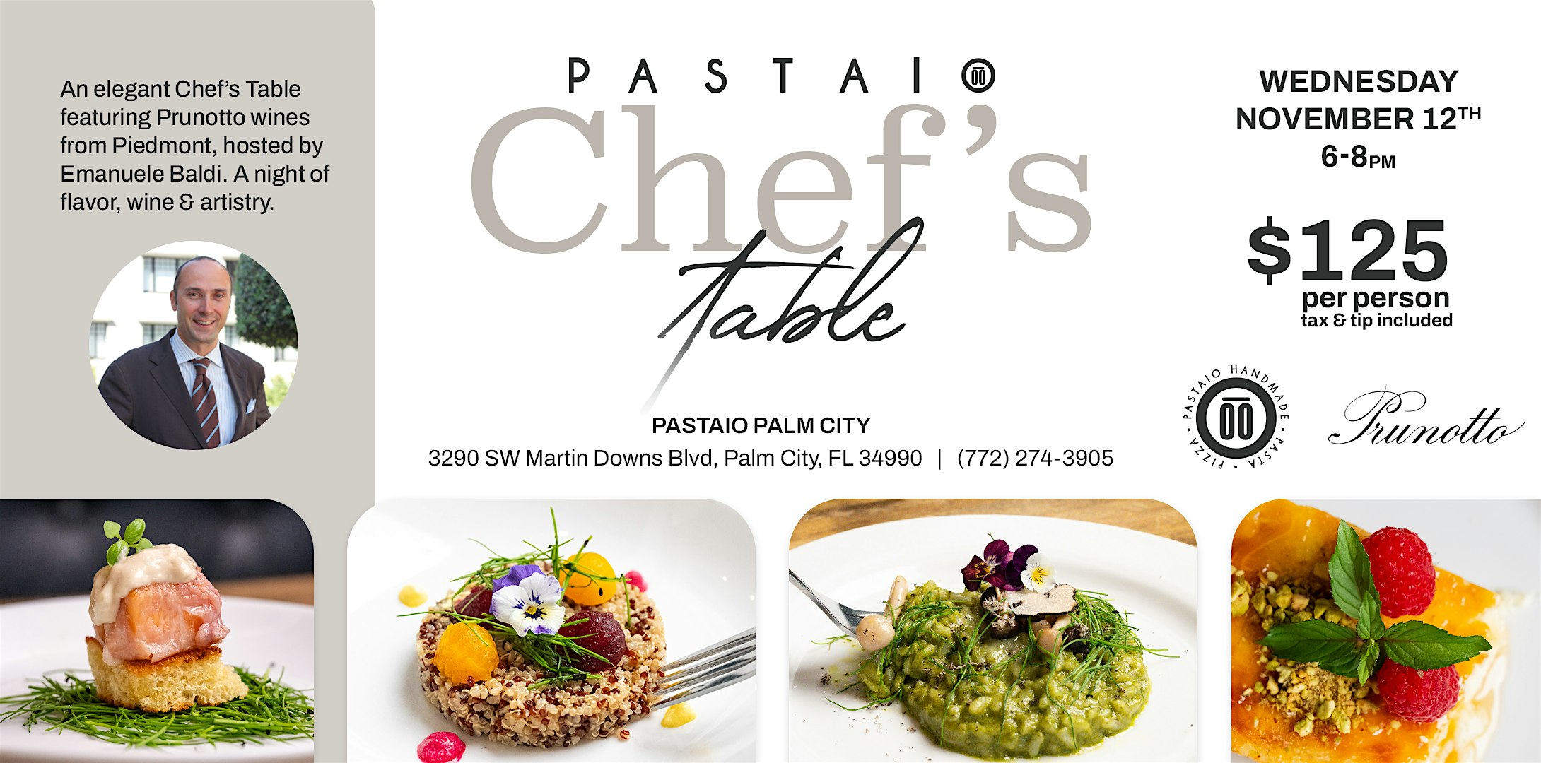 Pastaio Chef’s Table: A Prunotto Wine Experience at Pastaio Handmade Pasta & Pizza | Palm City – Palm City, FL