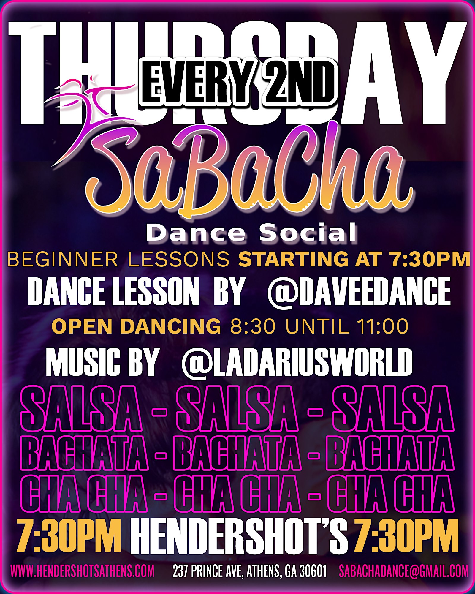 SaBacha Dance Social at Hendershot’s Coffee – Athens, GA
