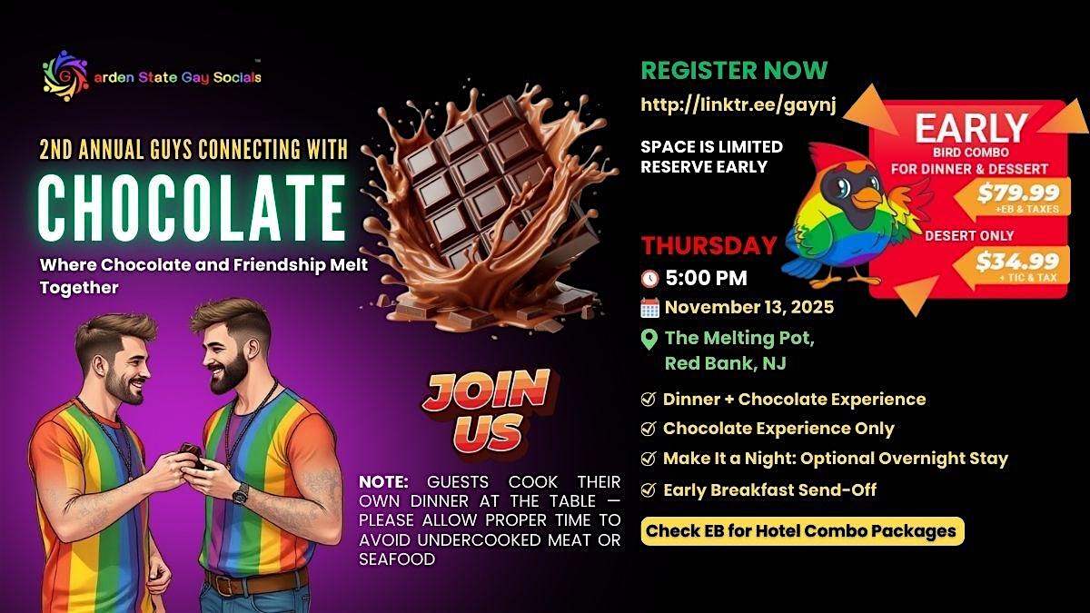 2nd Annual Gay Guys Connecting with Chocolate at Melting Pot – Red Bank, NJ