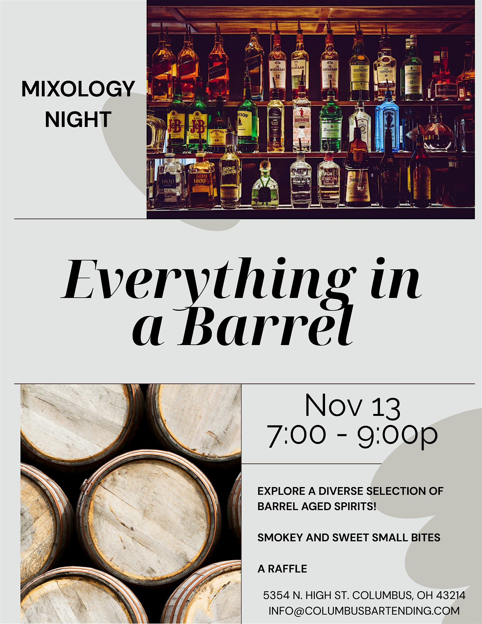 Fine bourbon & scotch- 4 (1/2oz) tastings, raffles and appetizer. at Columbus Bartending School – Columbus, OH