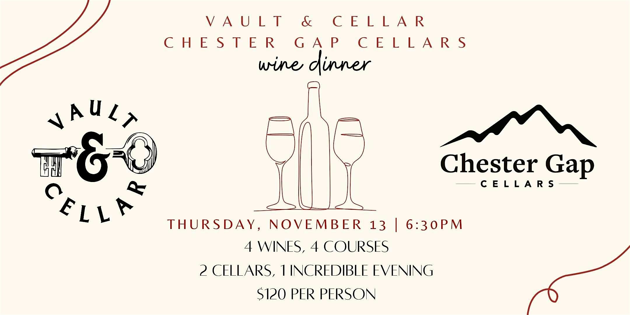 Vault & Cellar + Chester Gap Wine Dinner at Vault & Cellar – Middletown, VA