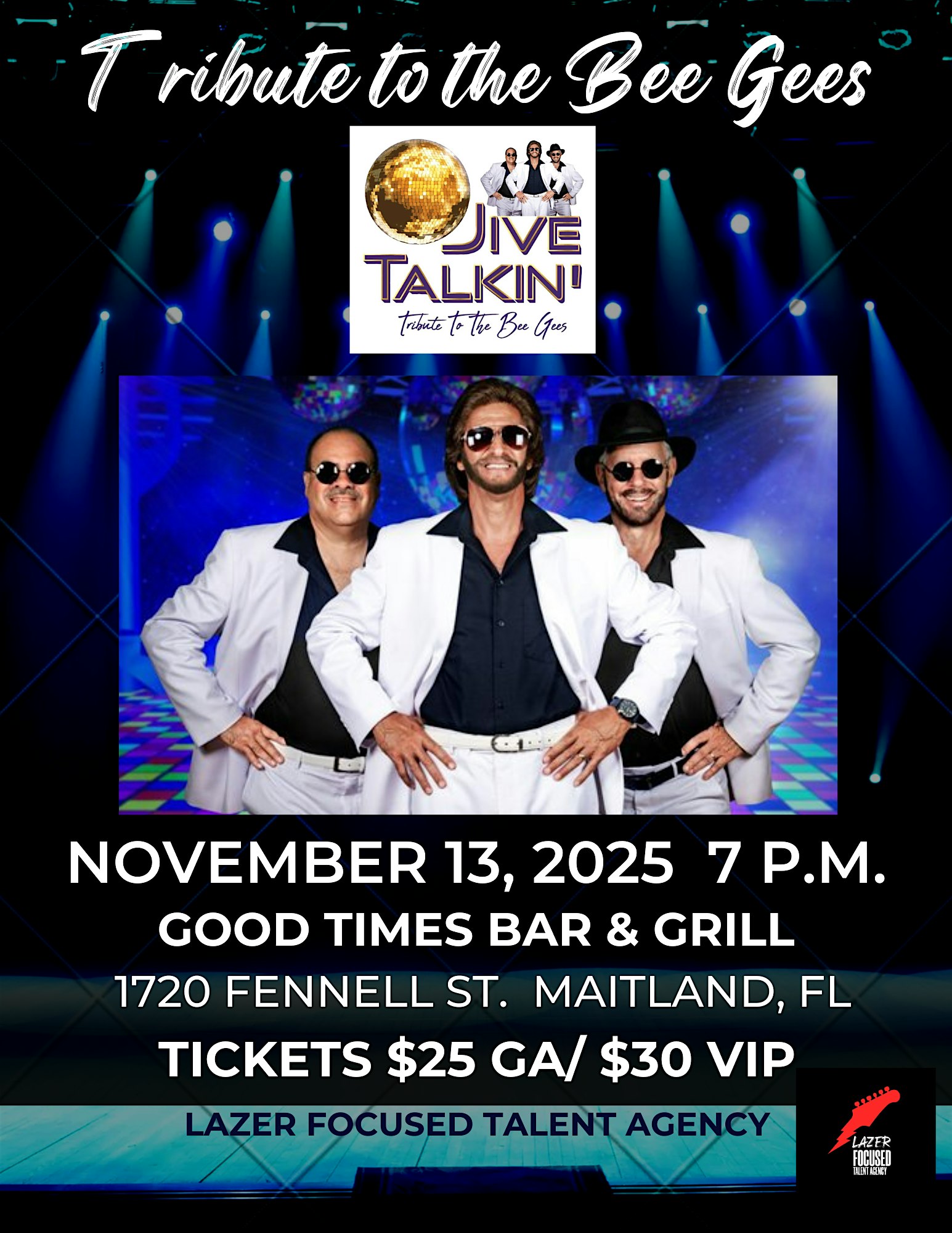 BEE GEES TRIBUTE – JIVE TALKIN at Good Times Bar & Grill – Maitland, FL