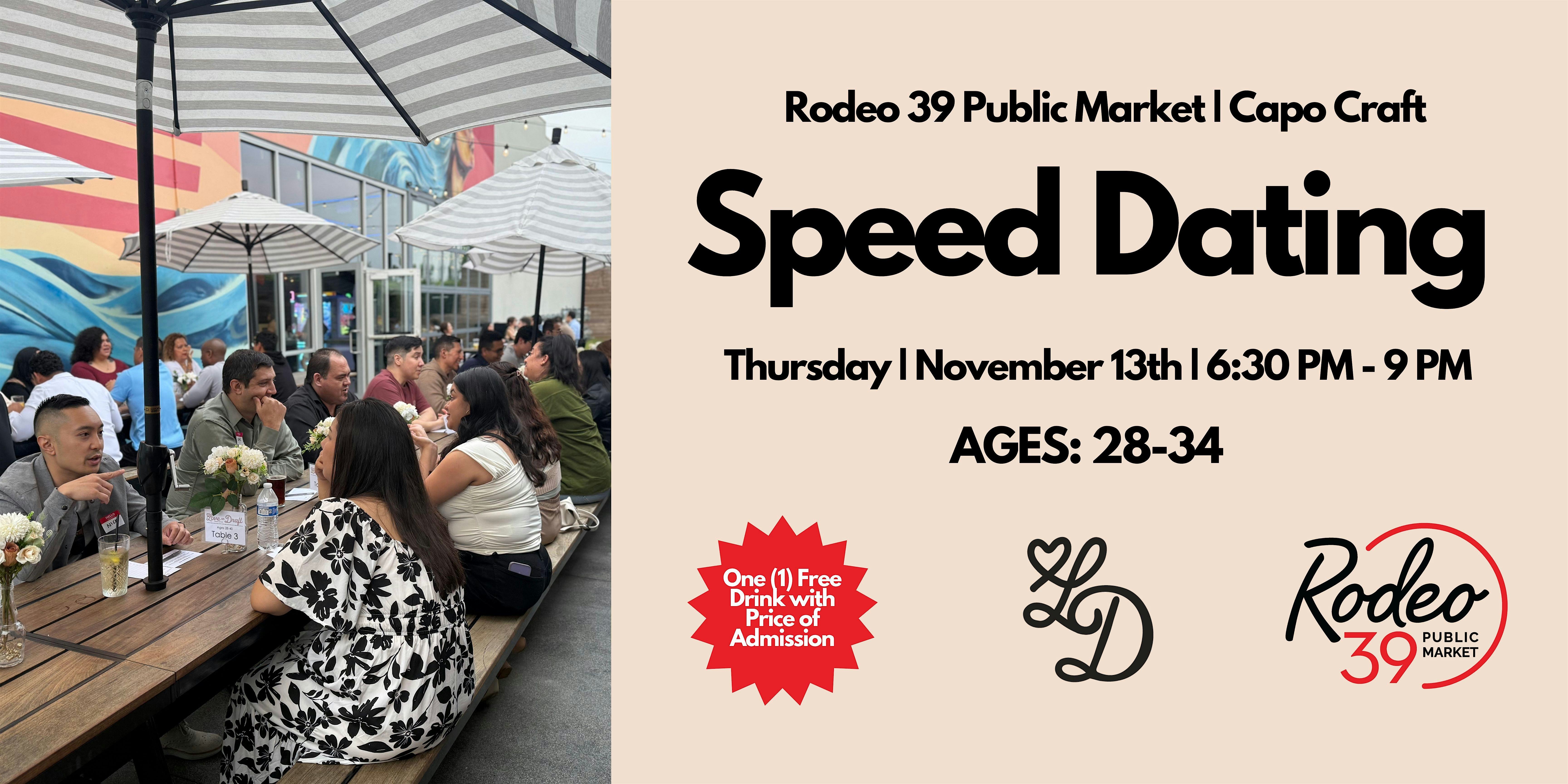 Speed Dating | Ages 28-34 | Rodeo 39 | Capo Craft at Rodeo 39 Public Market – Stanton, CA