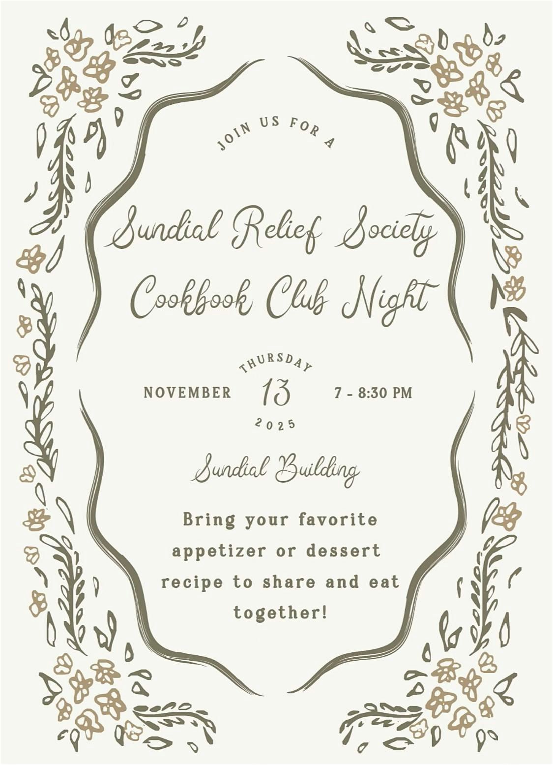 Sundial Relief Society Cookbook night at The Church of Jesus Christ of Latter-day Saints – Redding, CA