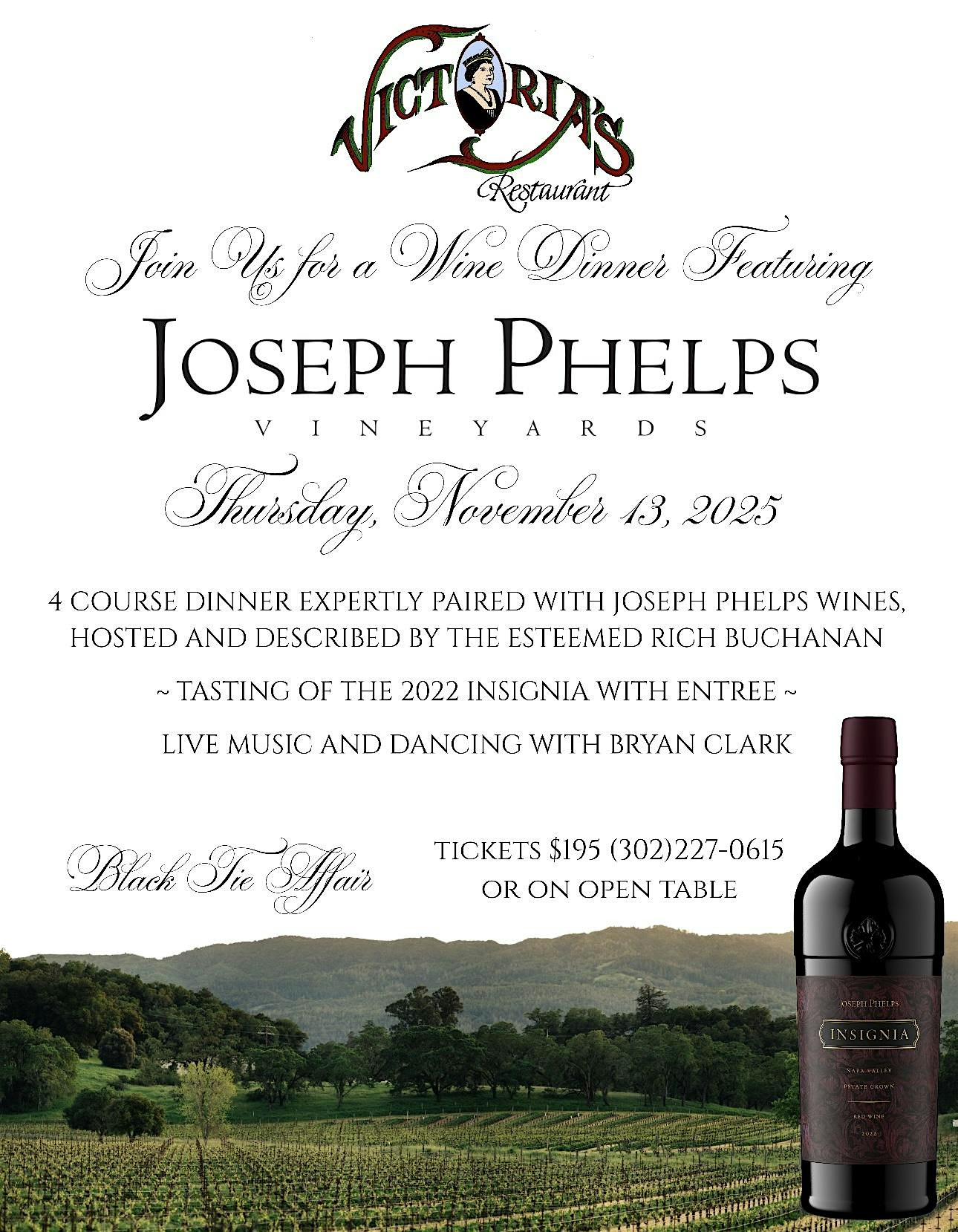 An Evening of Elegance: Joseph Phelps Wine Dinner at Victoria’s Restaurant – Rehoboth Beach, DE