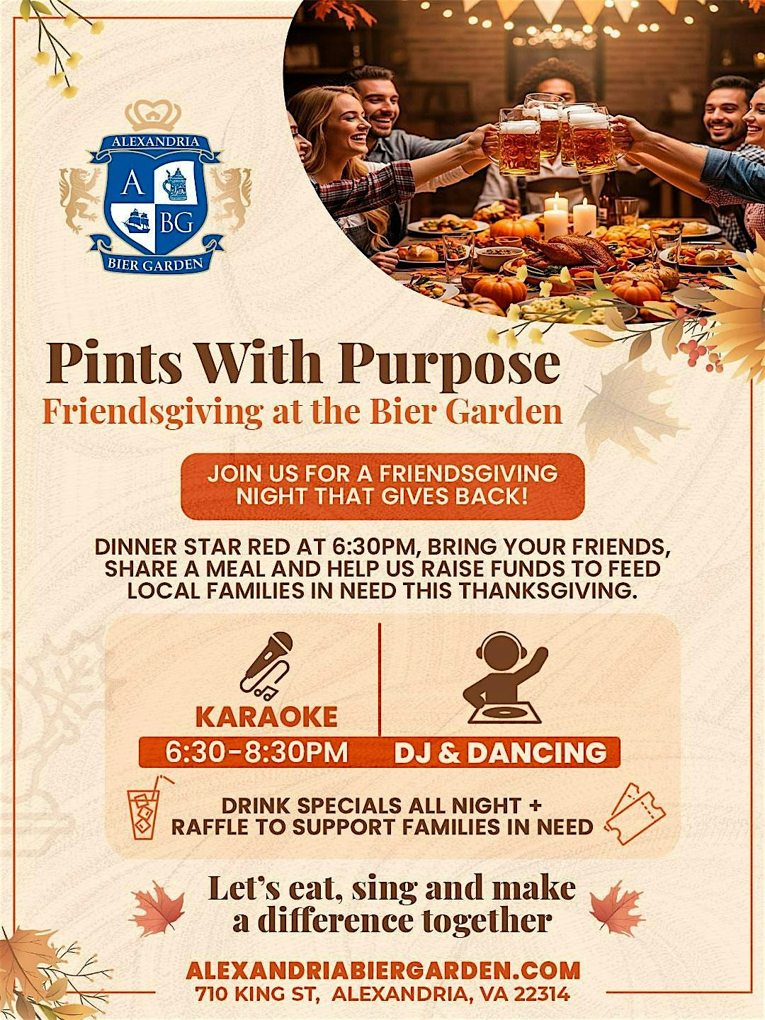 Pints for a Purpose: Friendsgiving at Alexandria Bier Garden at Alexandria Bier Garden, 710 King Street, Alexandria, VA, USA – Alexandria, VA