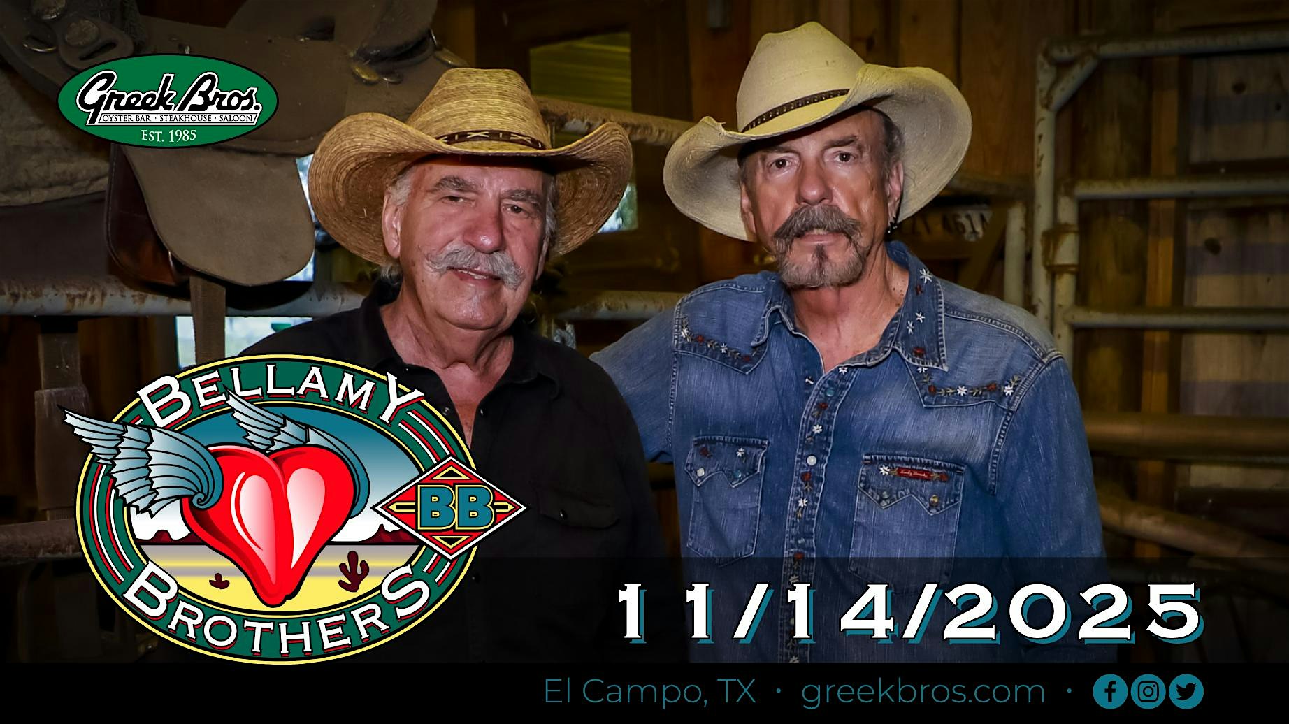 The Bellamy Brothers at Greek Bros. Oyster Bar & Grill – El Campo, TX