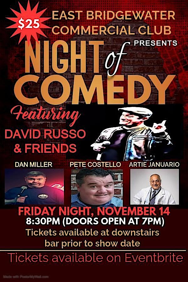 An Evening Of Comedy @ East Bridgewater Commercial Club at Commercial Club-E Bridgewater – East Bridgewater, MA