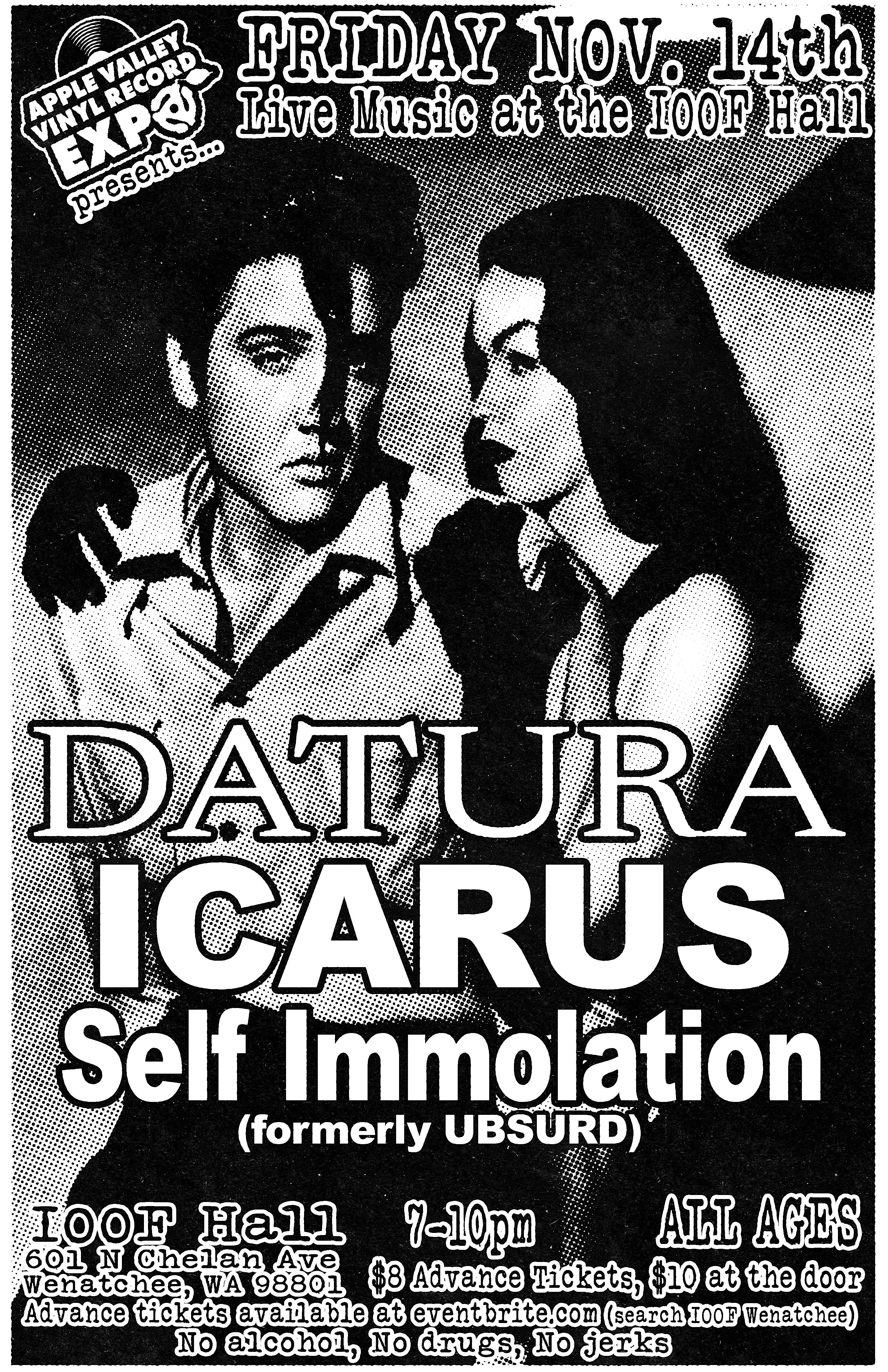 Live Music (all ages) featuring: Datura, Icarus and Self Immolation at IOOF Hall – Wenatchee, WA