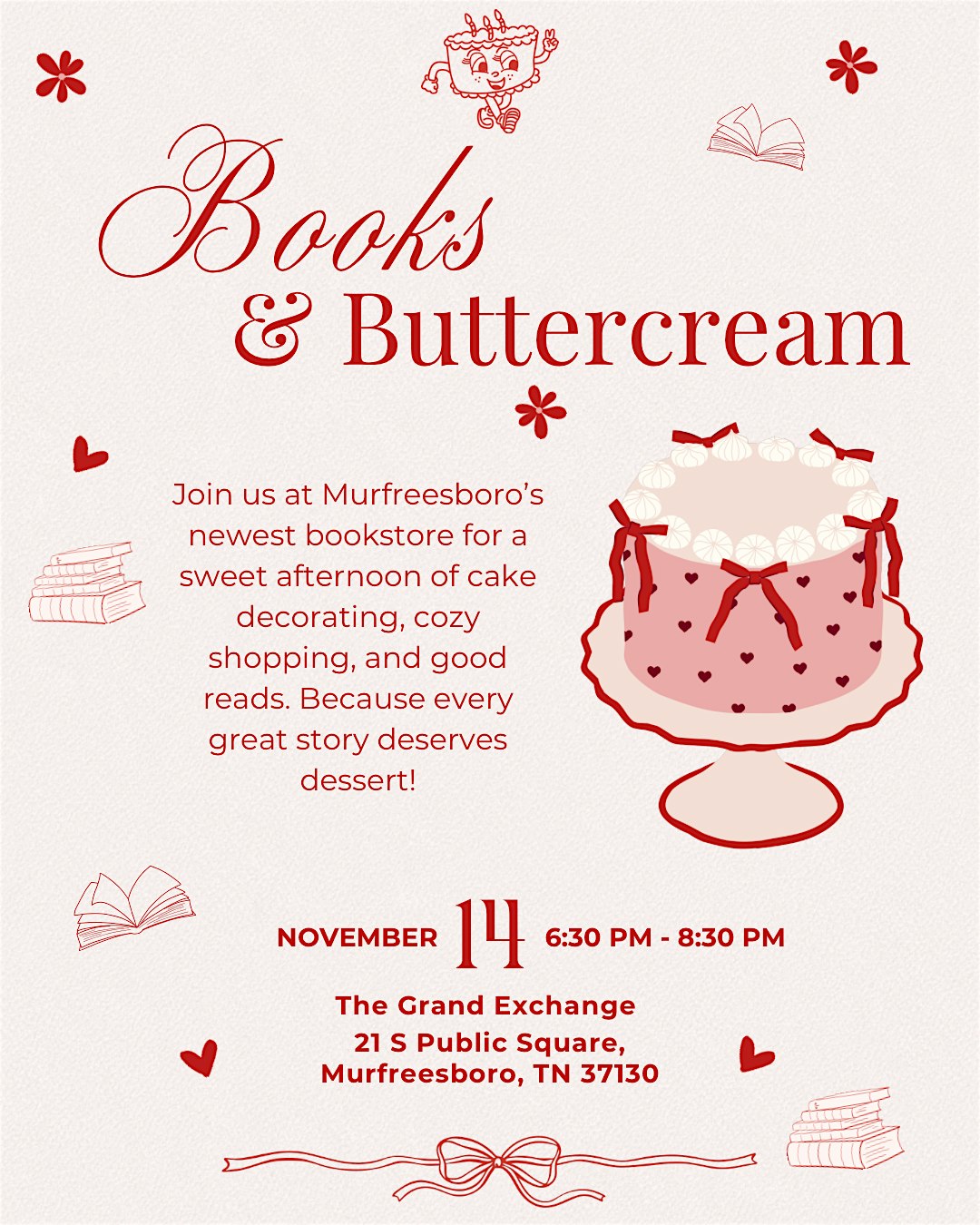 Books +Buttercream Cake Decorating Class at The Grand Exchange – Murfreesboro, TN