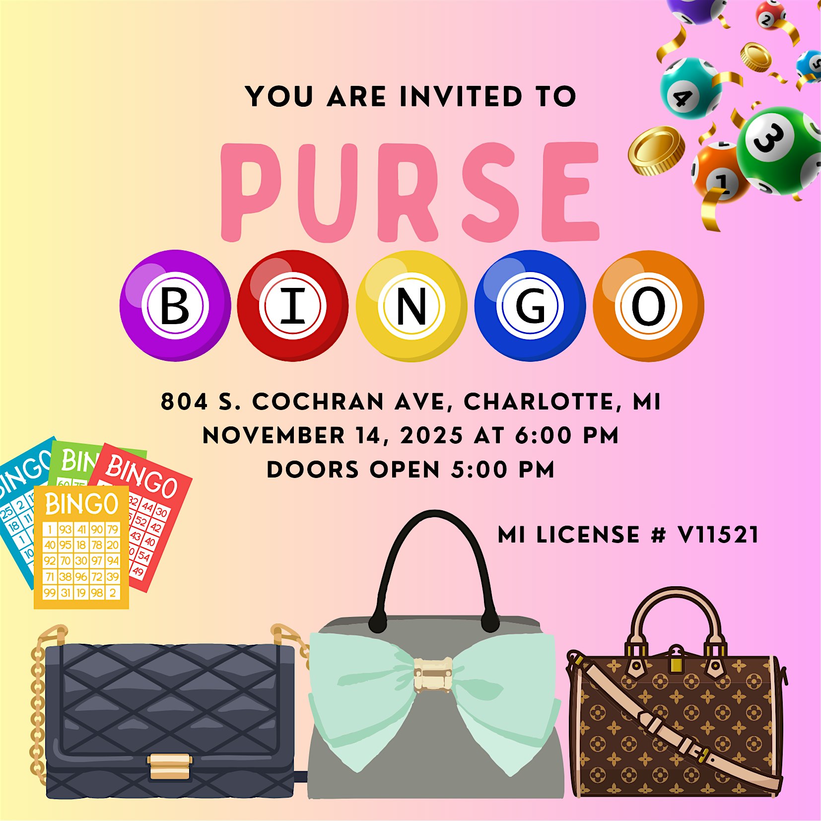 2nd Annual Purse Bingo at Eaton Area Senior Center – Charlotte, MI