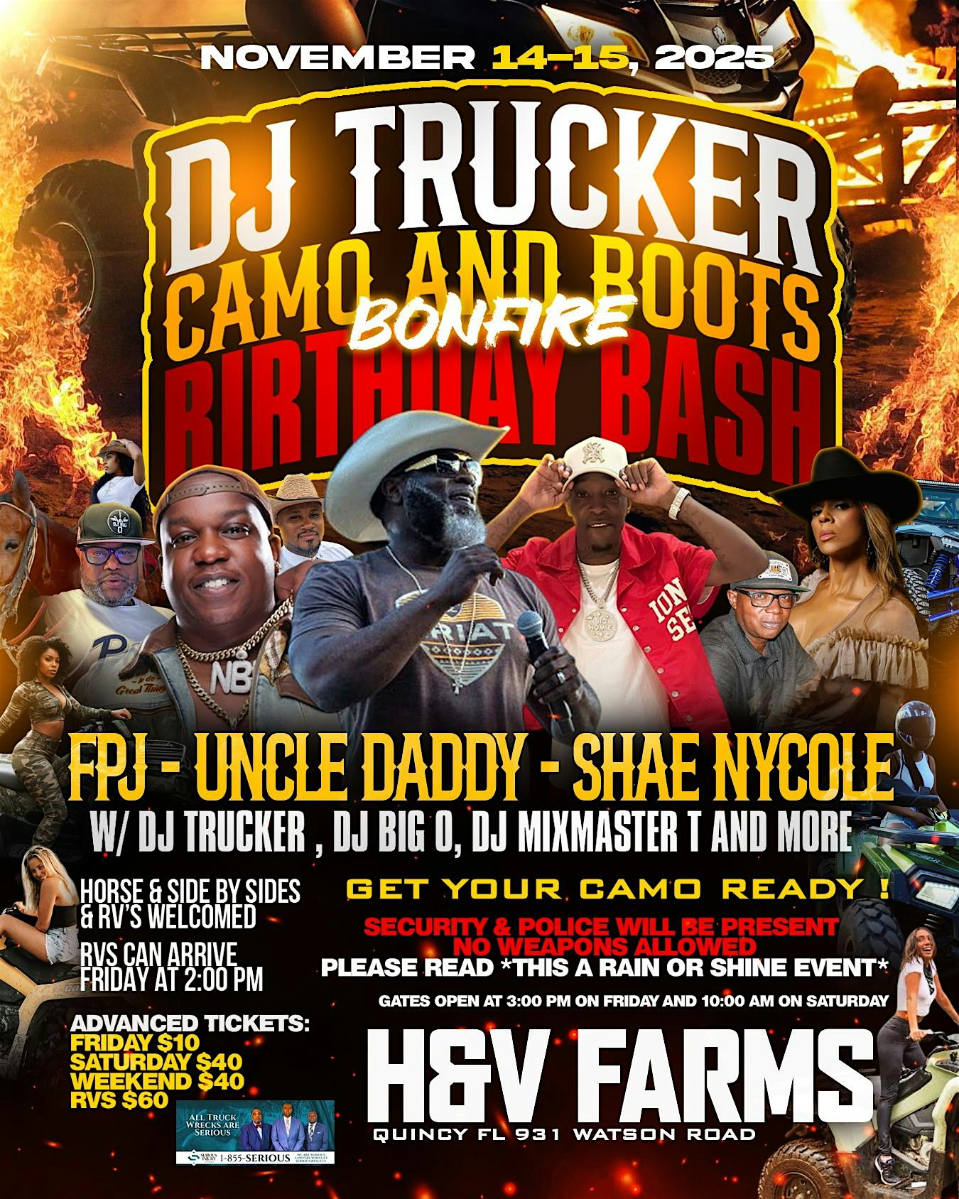 DJ Trucker Camo and Boots Birthday Bash & Bonfire at H&V Farms – Quincy, FL