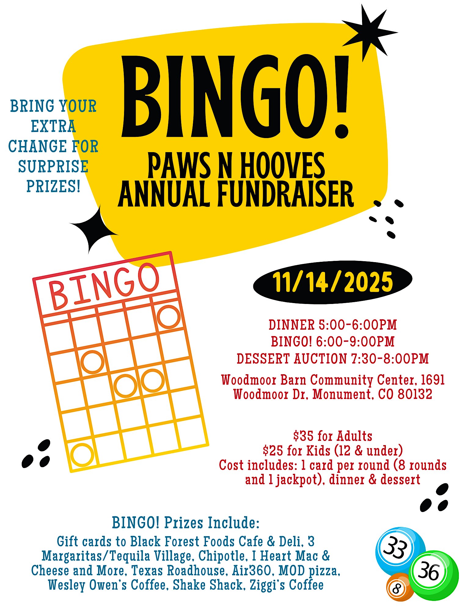 Paws N Hooves Bingo & Tacos at Woodmoor Barn Community Center – Monument, CO